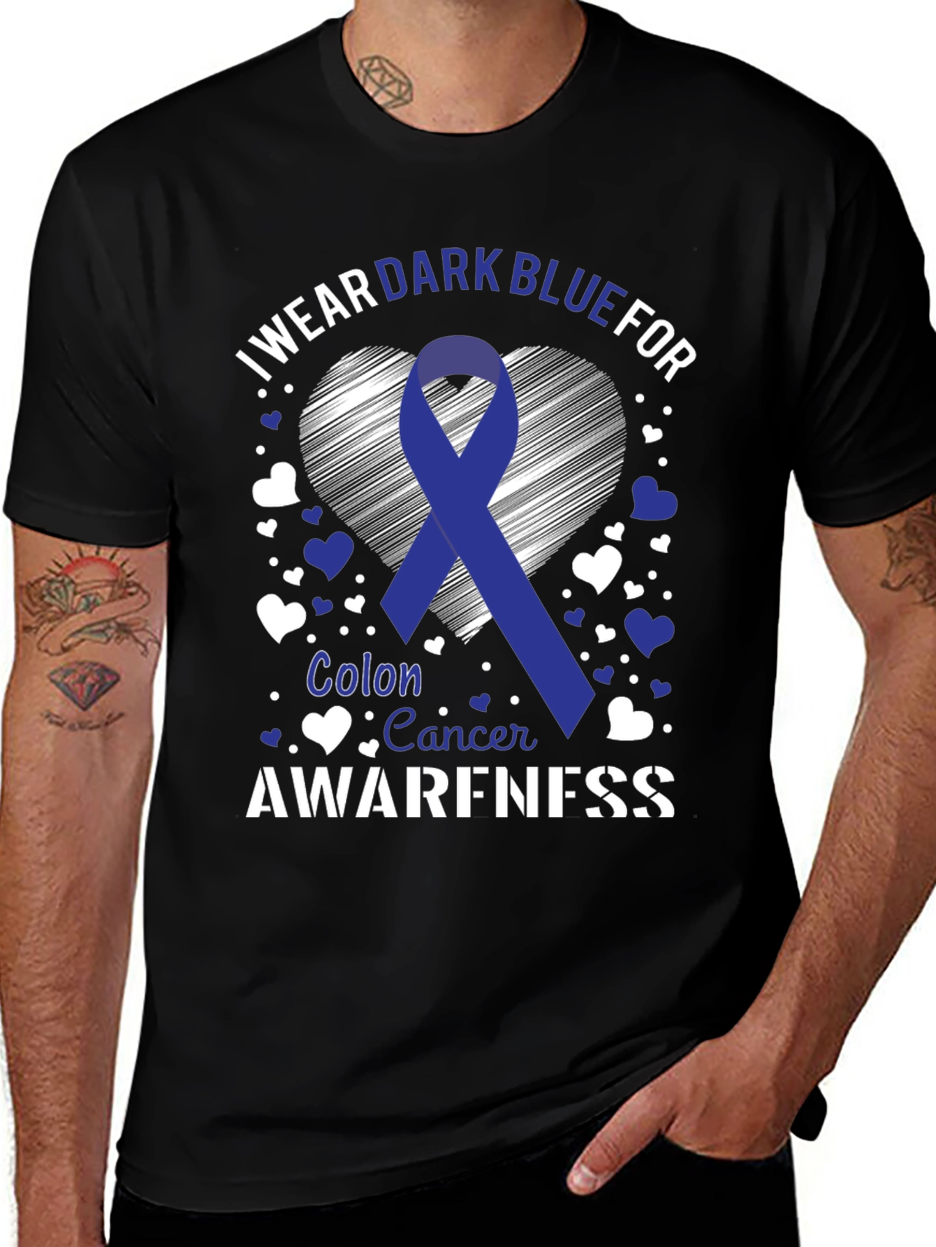 Colon Cancer Awareness Dark Blue Ribbon T-Shirt