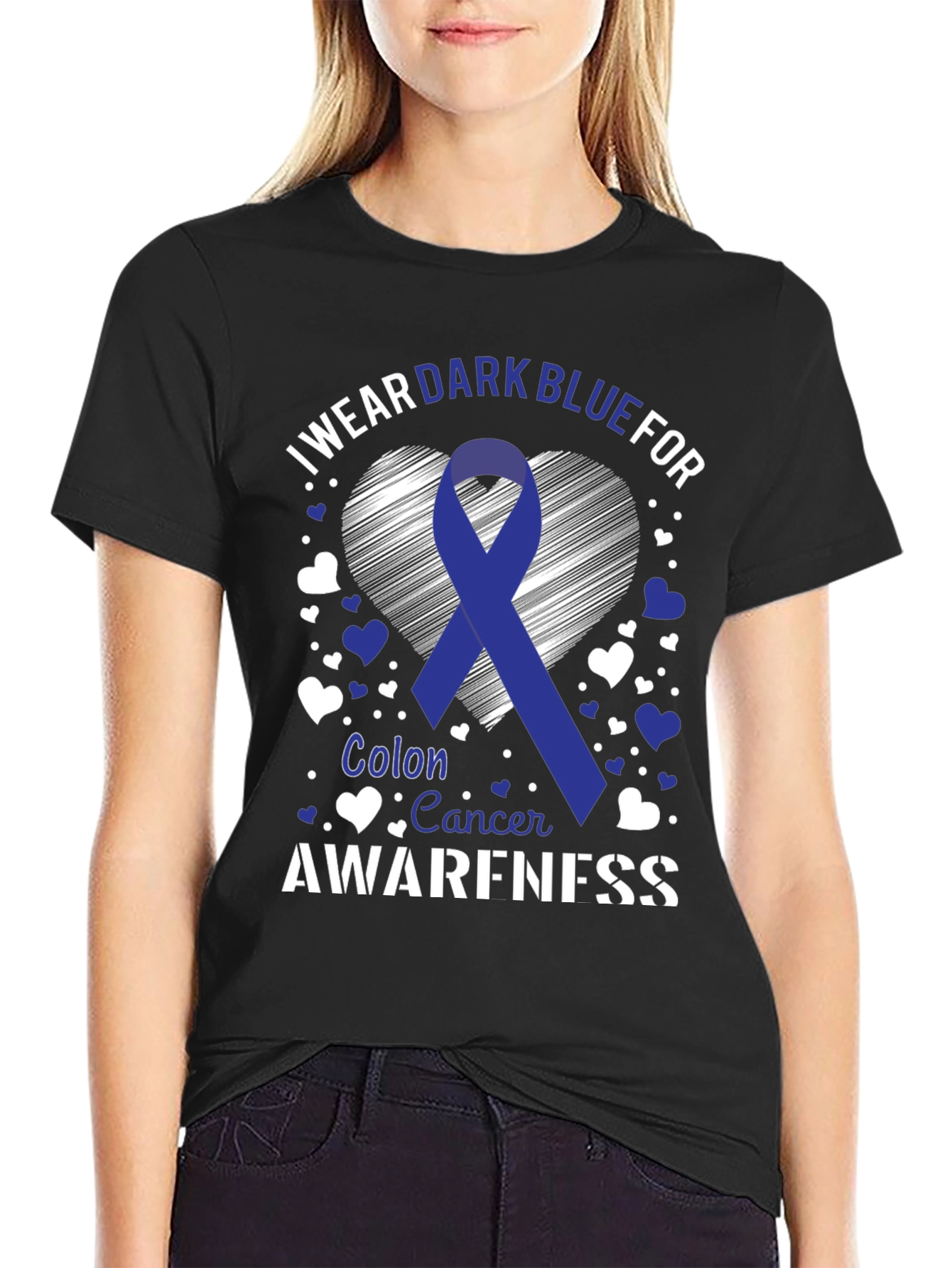 Colon Cancer Awareness Dark Blue Ribbon T-Shirt