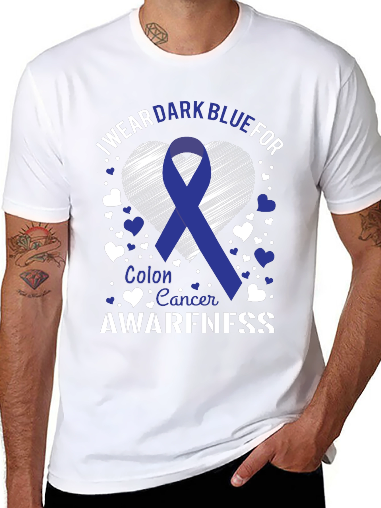 Colon Cancer Awareness Dark Blue Ribbon T-Shirt
