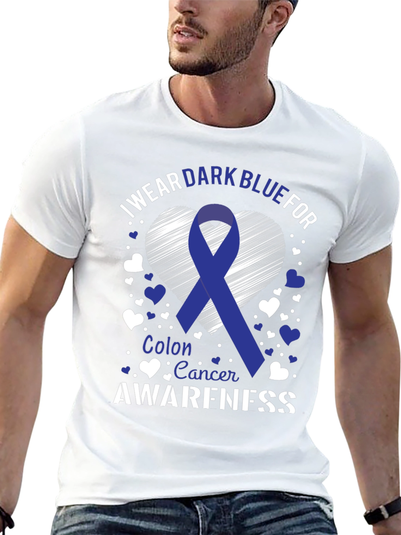 Colon Cancer Awareness Dark Blue Ribbon T-Shirt