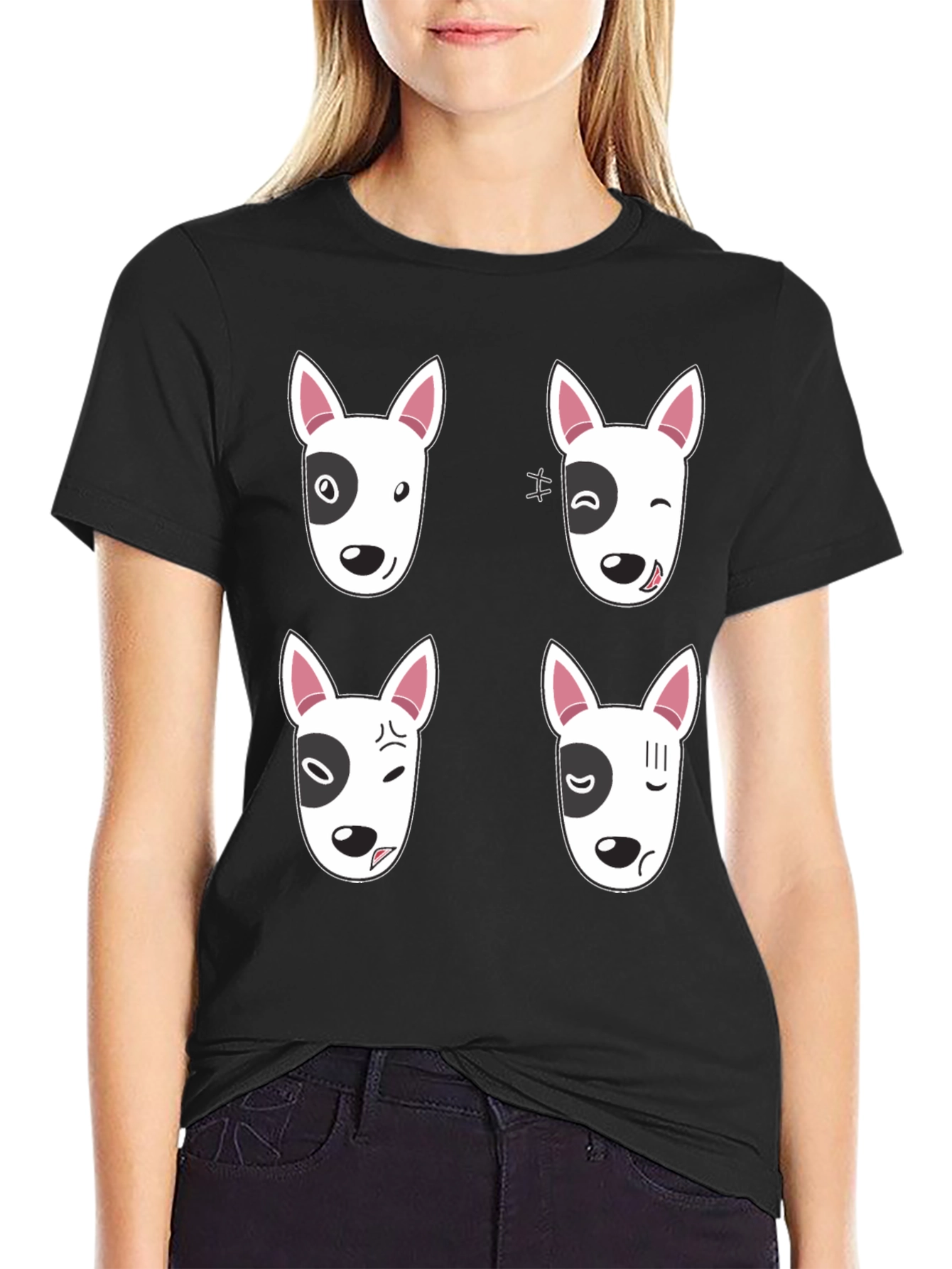 Funny Bull Terrier Emoji Black T-Shirt