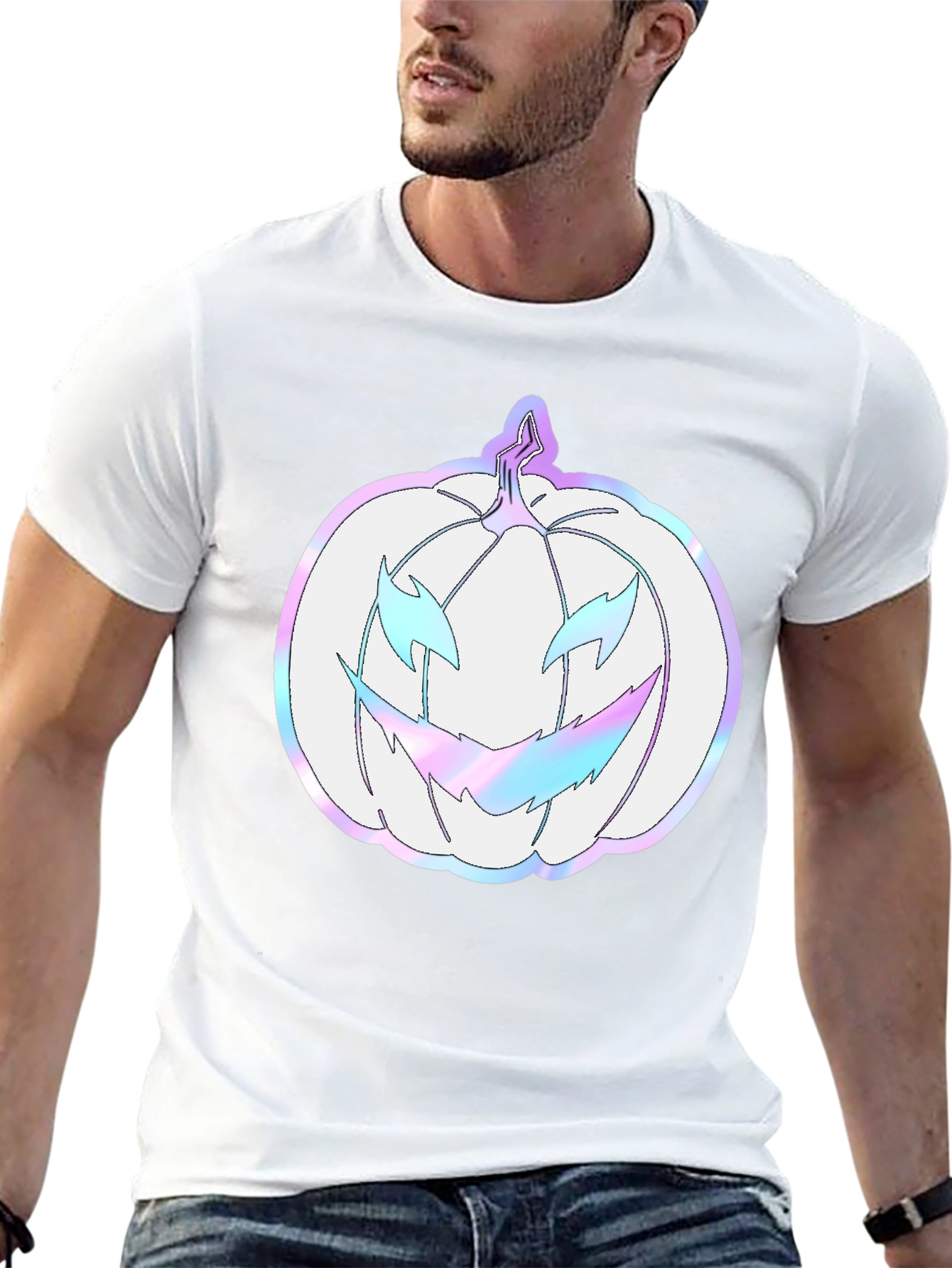 Spooky Season Tee: Holographic Pumpkin Graphic Shirt