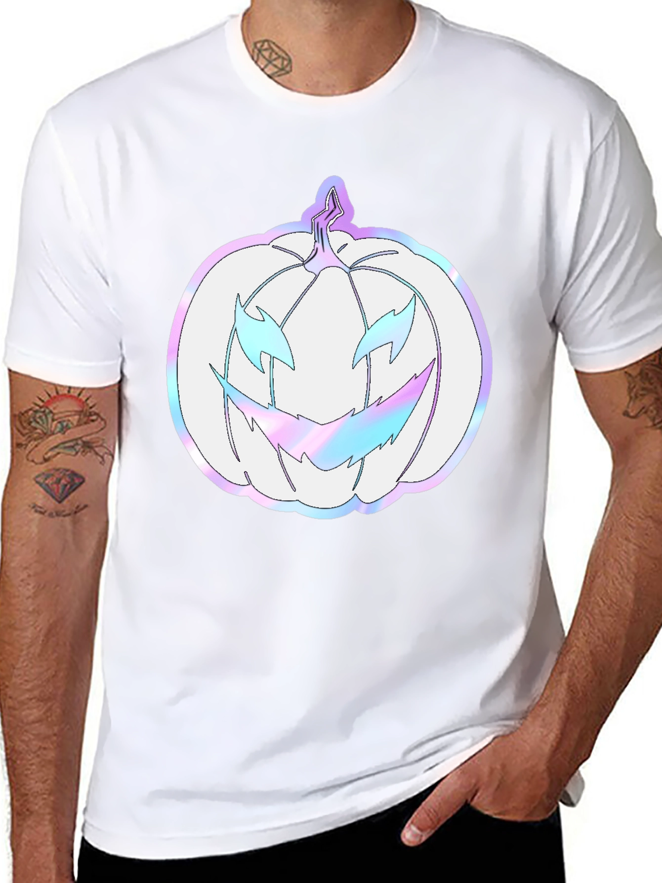 Spooky Season Tee: Holographic Pumpkin Graphic Shirt