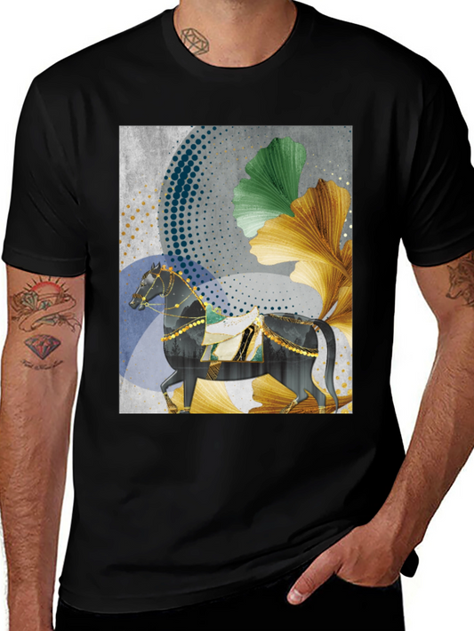 Elegant Horse Graphic Print Tee - Modern Artistic Design