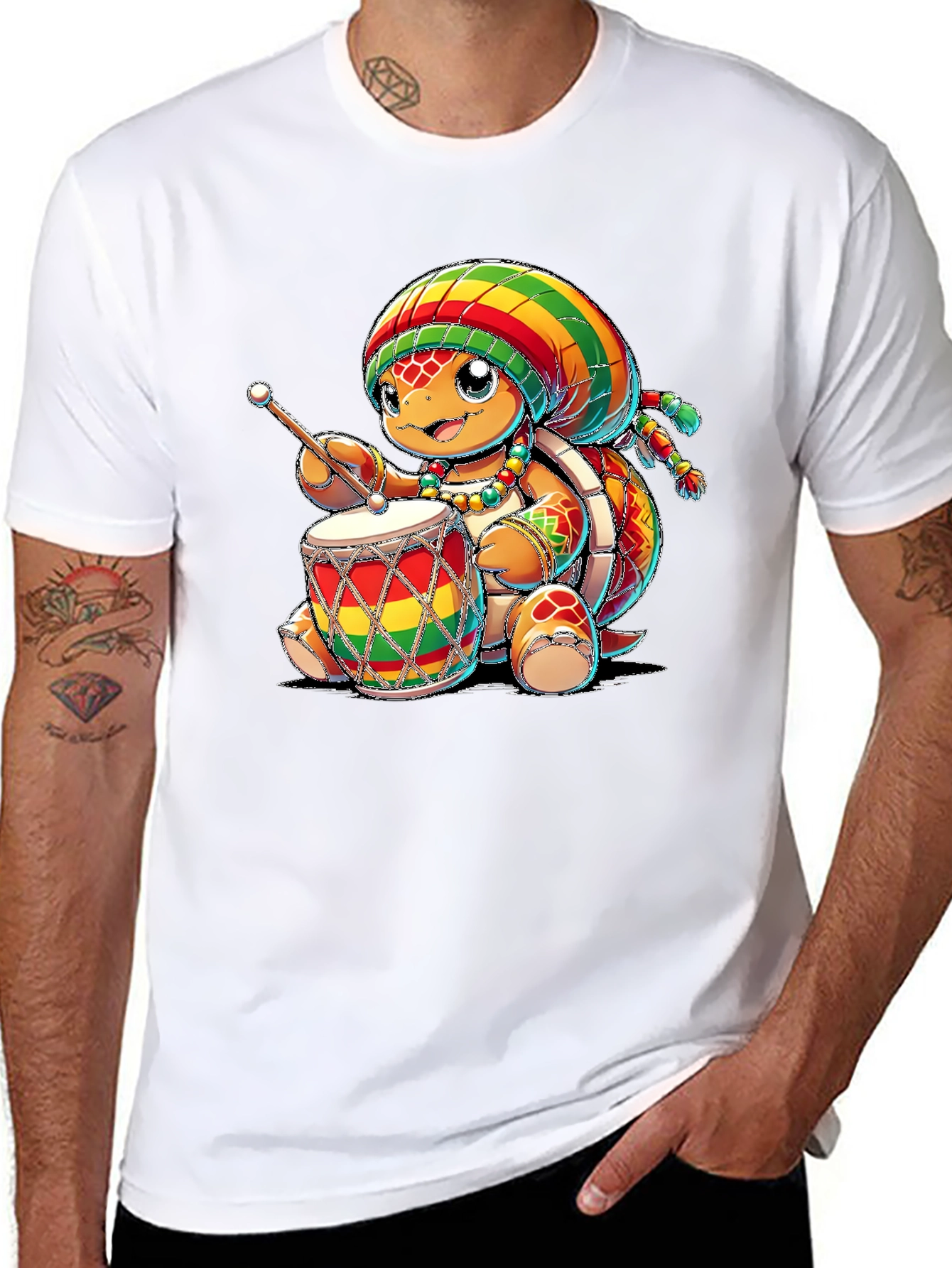 Rasta Turtle Drummer Graphic T-Shirt