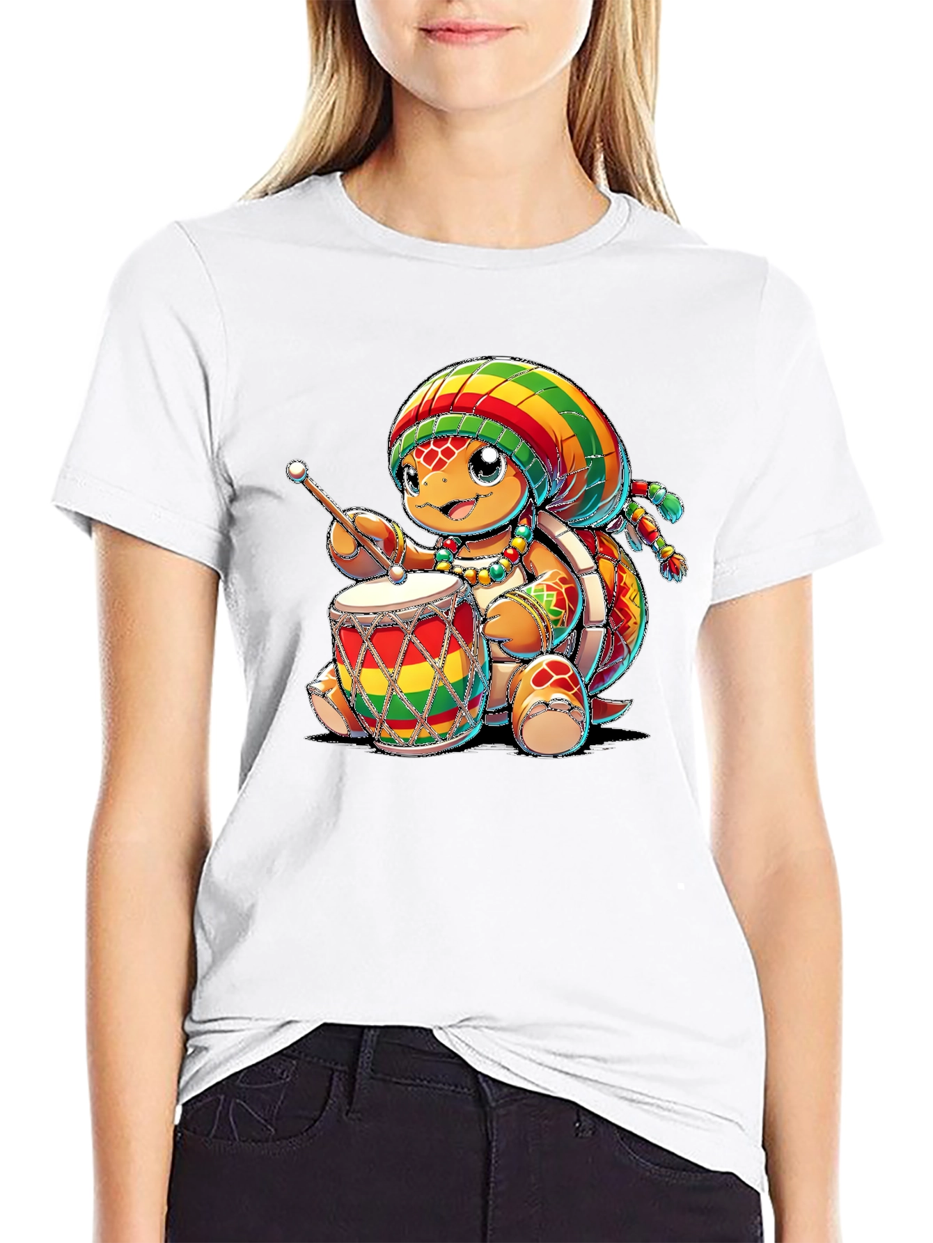 Rasta Turtle Drummer Graphic T-Shirt