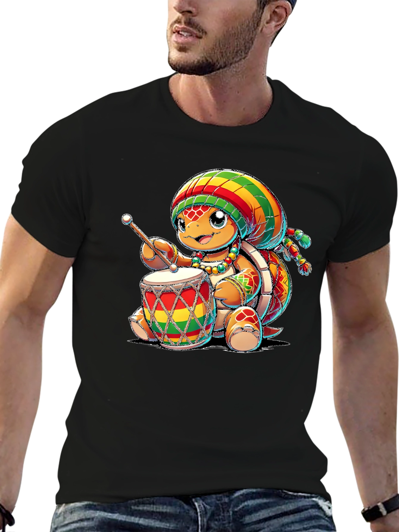 Rasta Turtle Drummer Graphic T-Shirt