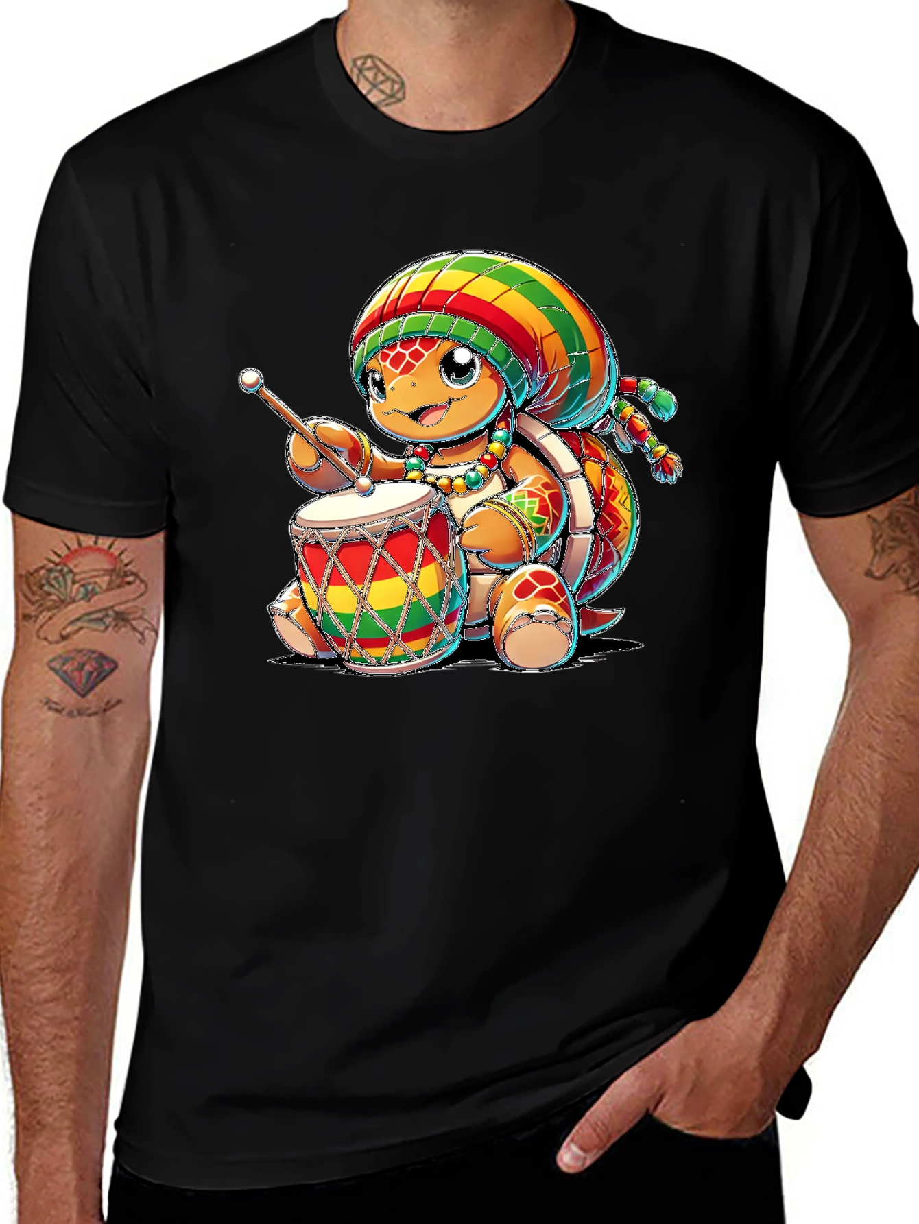 Rasta Turtle Drummer Graphic T-Shirt
