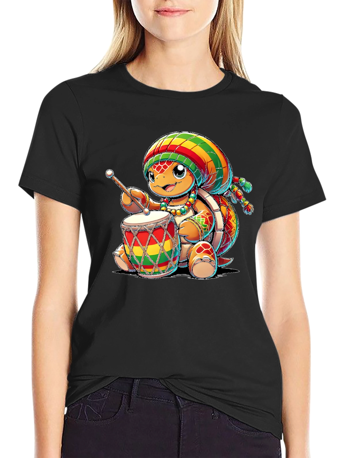 Rasta Turtle Drummer Graphic T-Shirt