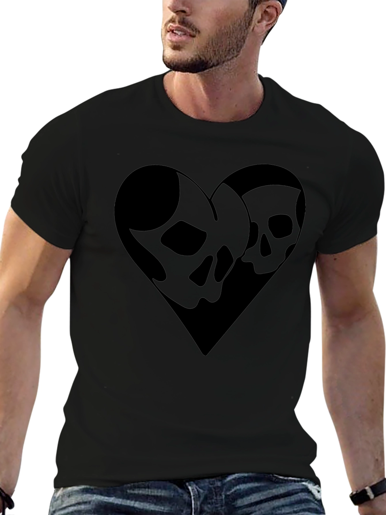 Skull Heart Graphic Tee - Stylish Black T-Shirt