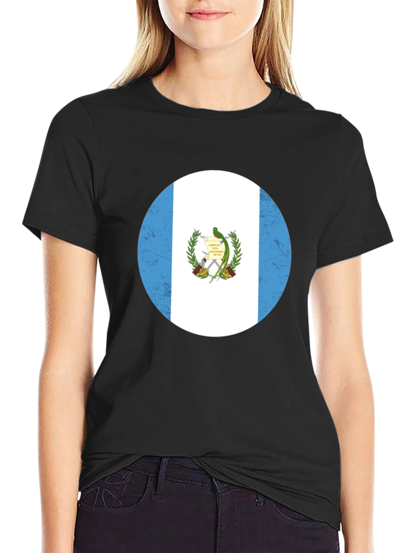 Guatemala Flag Graphic Tee - Black Cotton T-Shirt