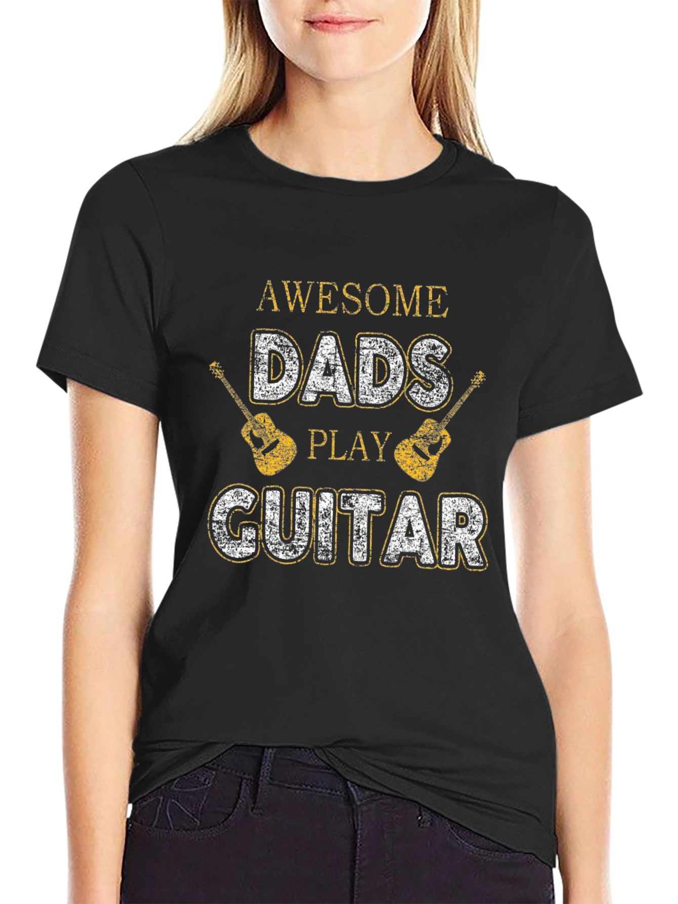 Awesome Dads Play Guitar Black Graphic T-Shirt