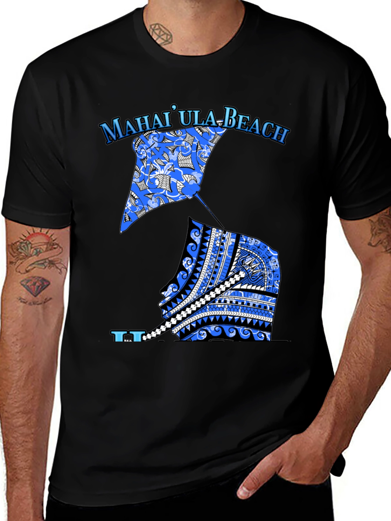 MahaiUla Beach Graphic Tee - Black Cotton T-Shirt