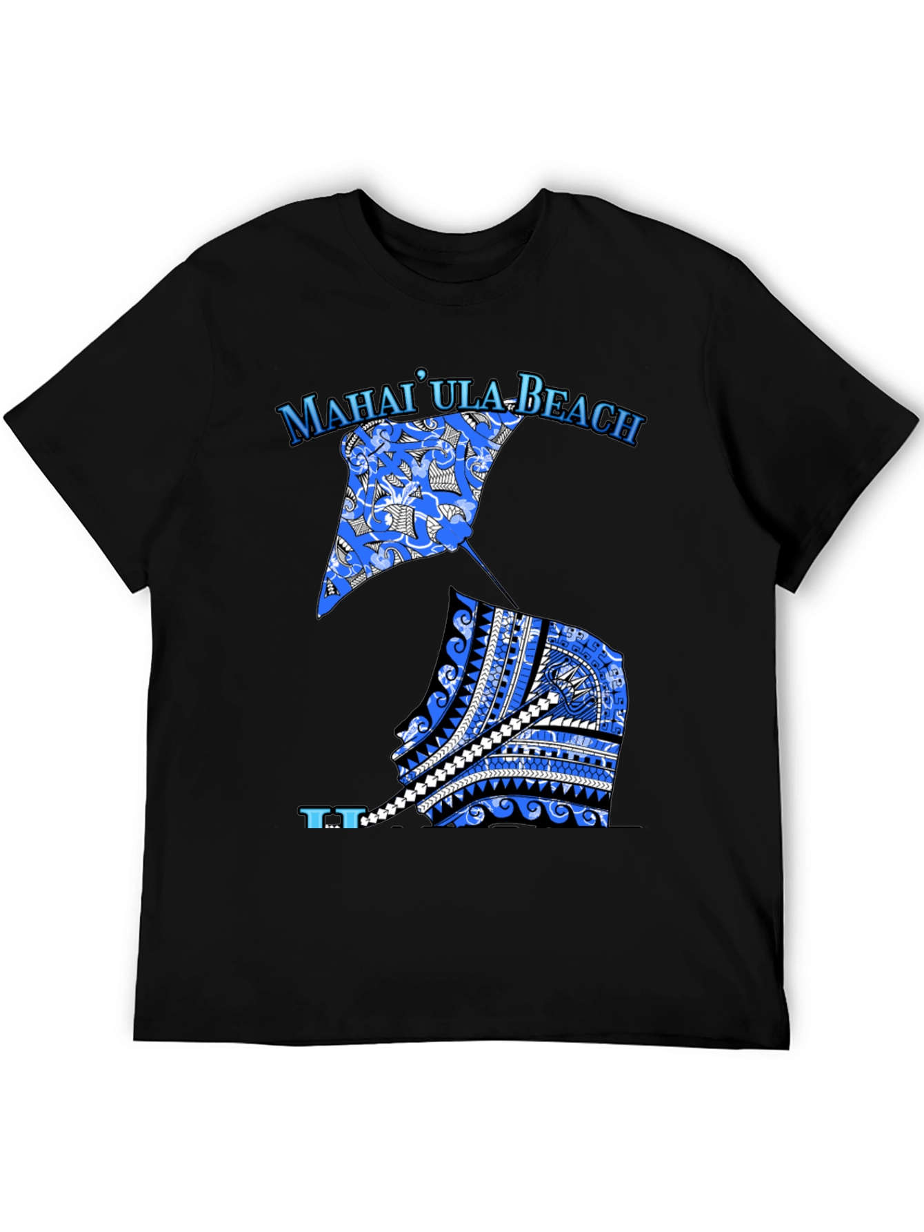 MahaiUla Beach Graphic Tee - Black Cotton T-Shirt