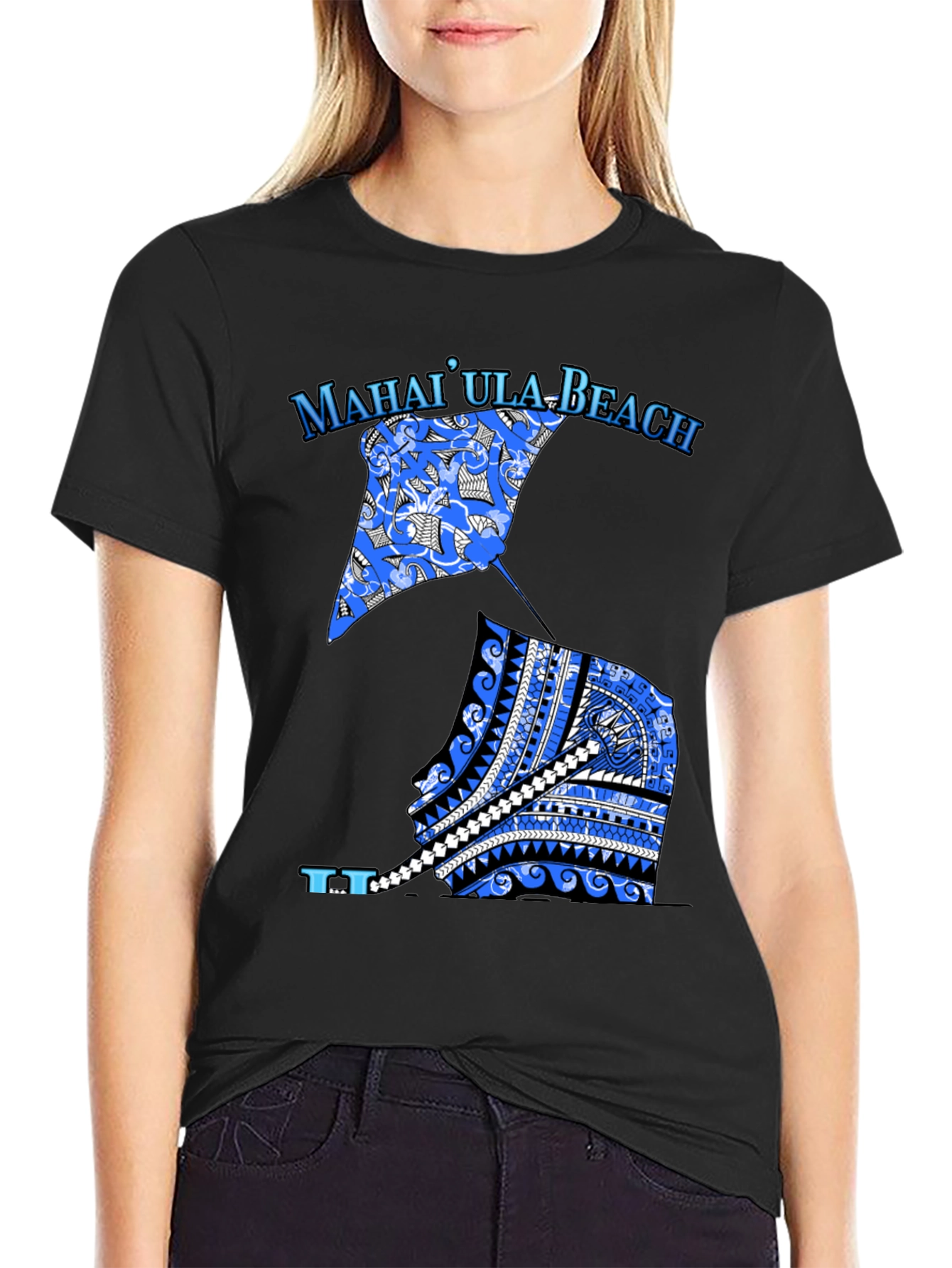 MahaiUla Beach Graphic Tee - Black Cotton T-Shirt
