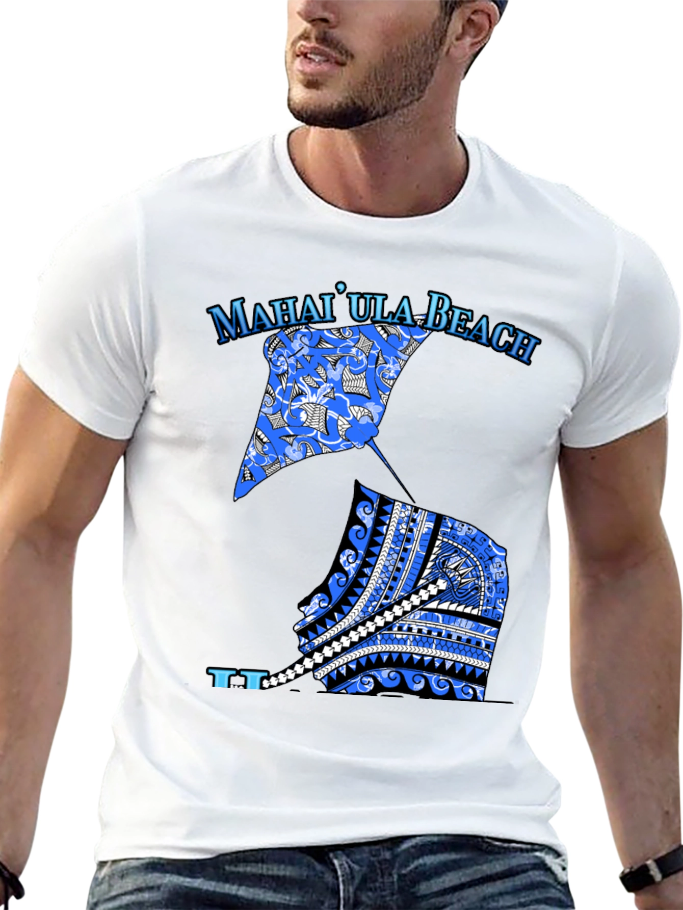 MahaiUla Beach Graphic Tee - Black Cotton T-Shirt