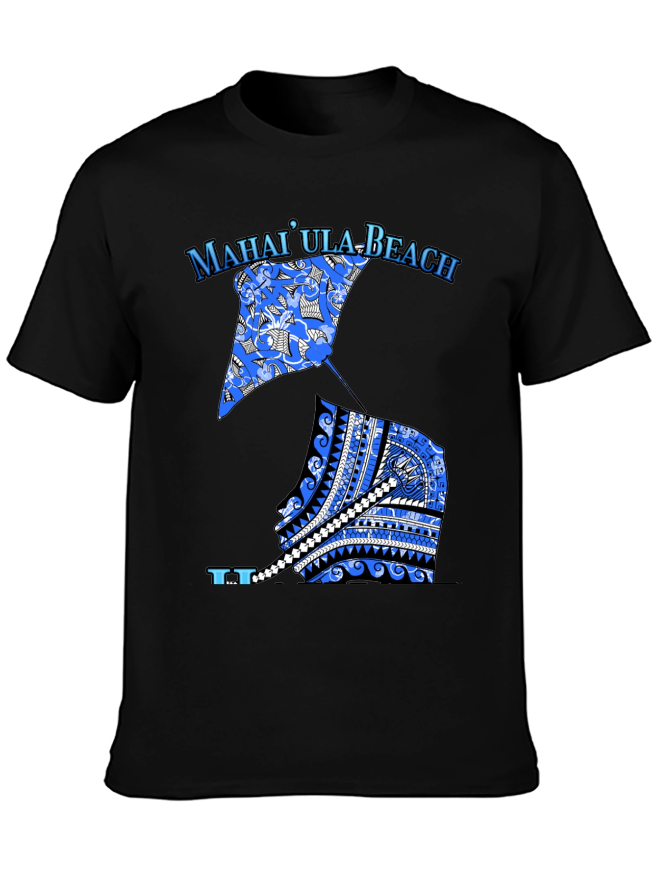 MahaiUla Beach Graphic Tee - Black Cotton T-Shirt