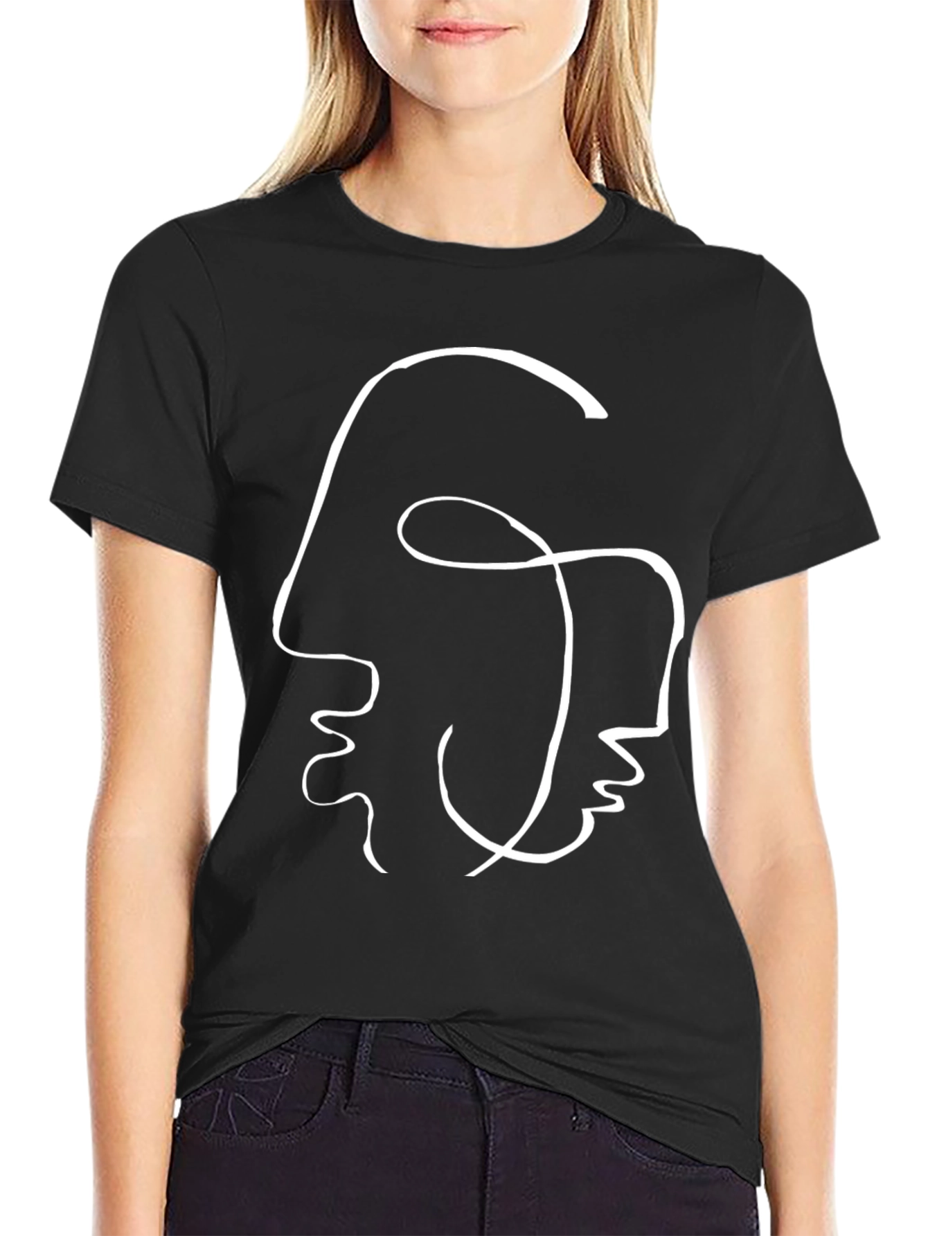 Abstract Faces Graphic Black T-Shirt