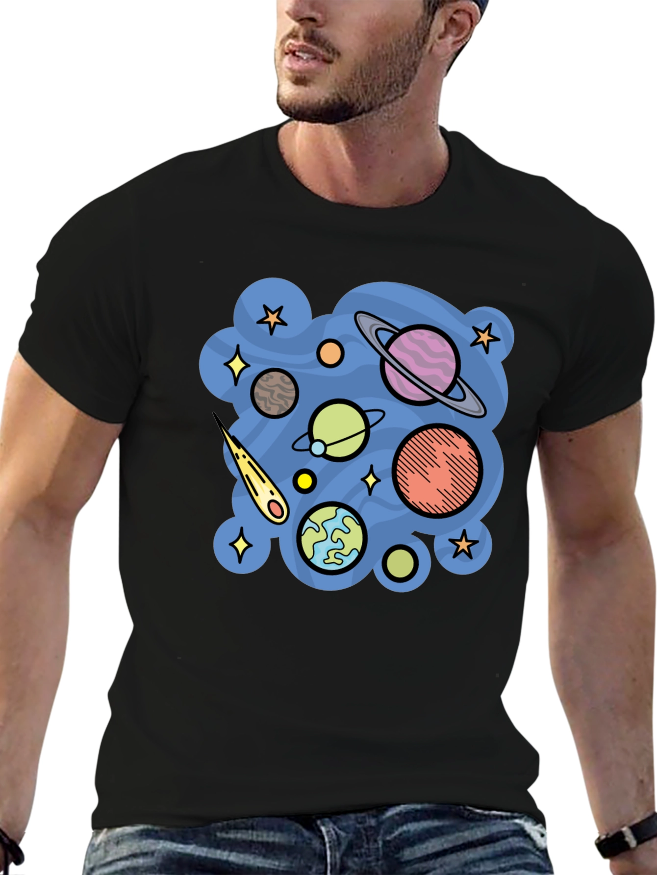 Space Planets Graphic Black T-Shirt