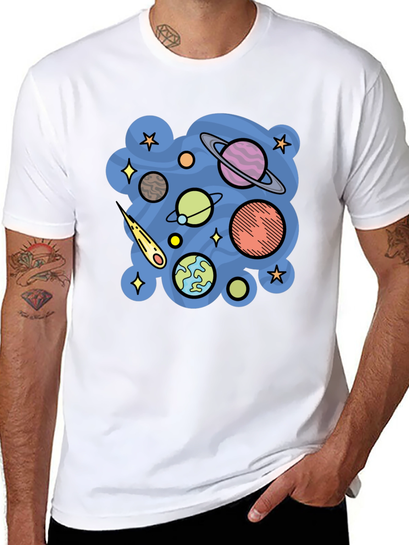 Space Planets Graphic Black T-Shirt