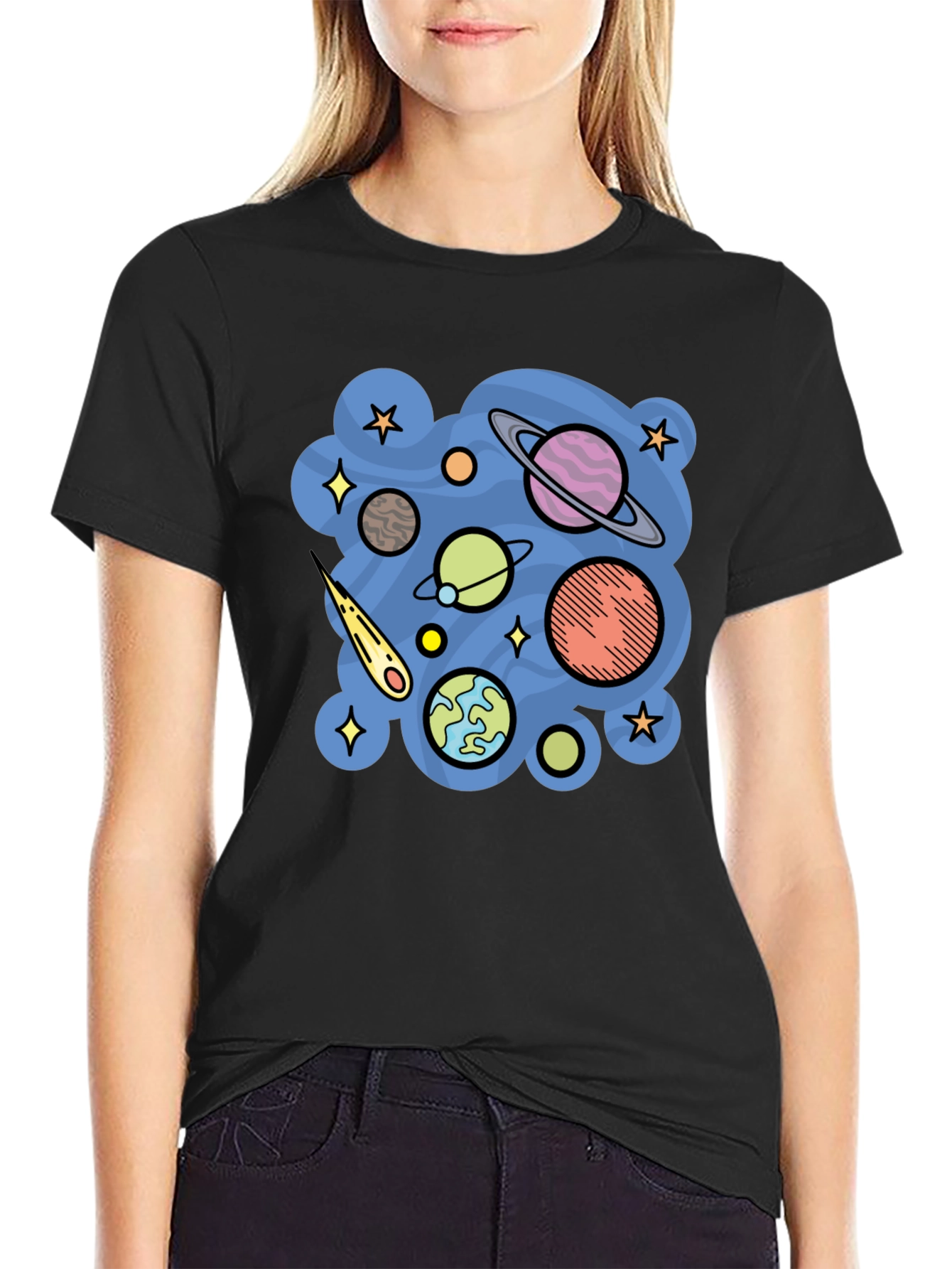 Space Planets Graphic Black T-Shirt