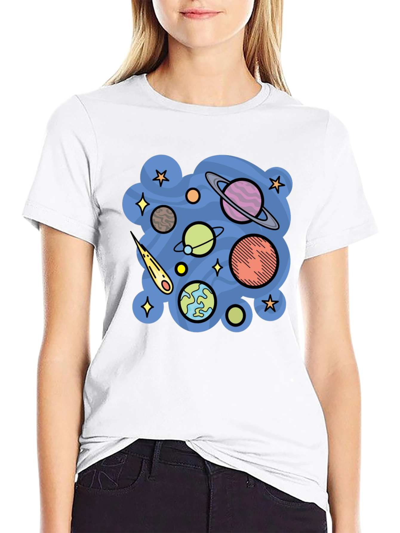 Space Planets Graphic Black T-Shirt