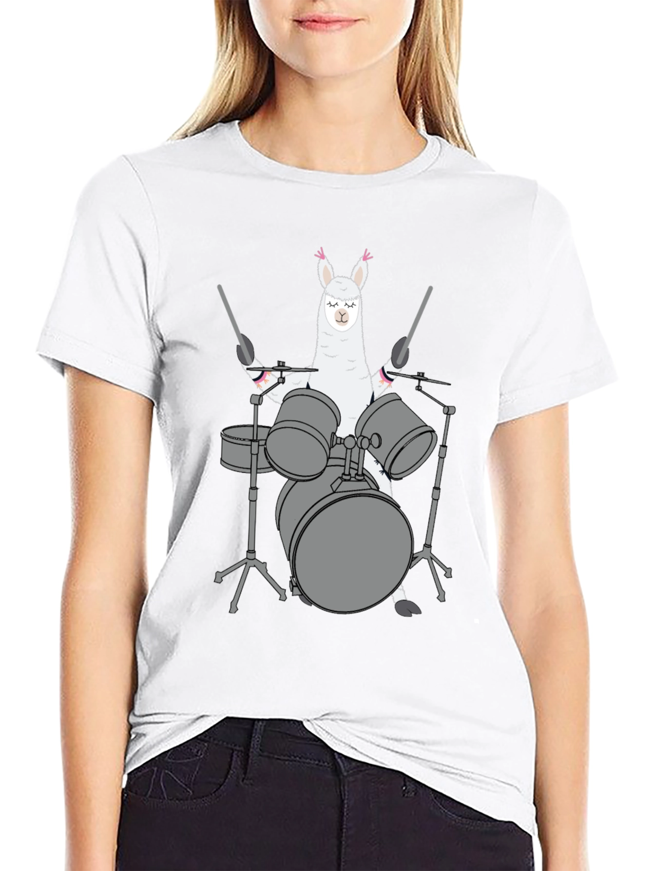 Llama Drummer Black T-Shirt