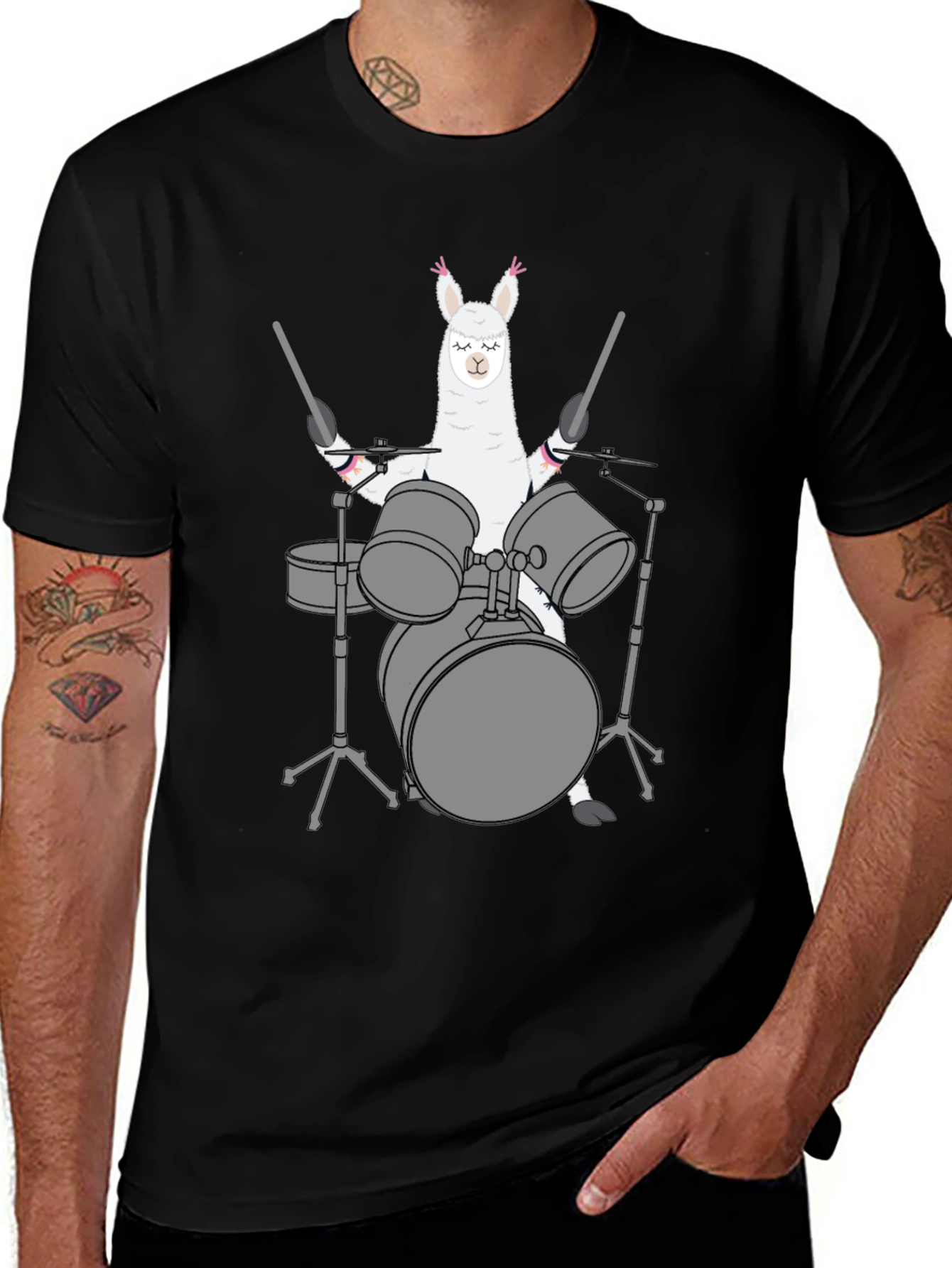 Llama Drummer Black T-Shirt