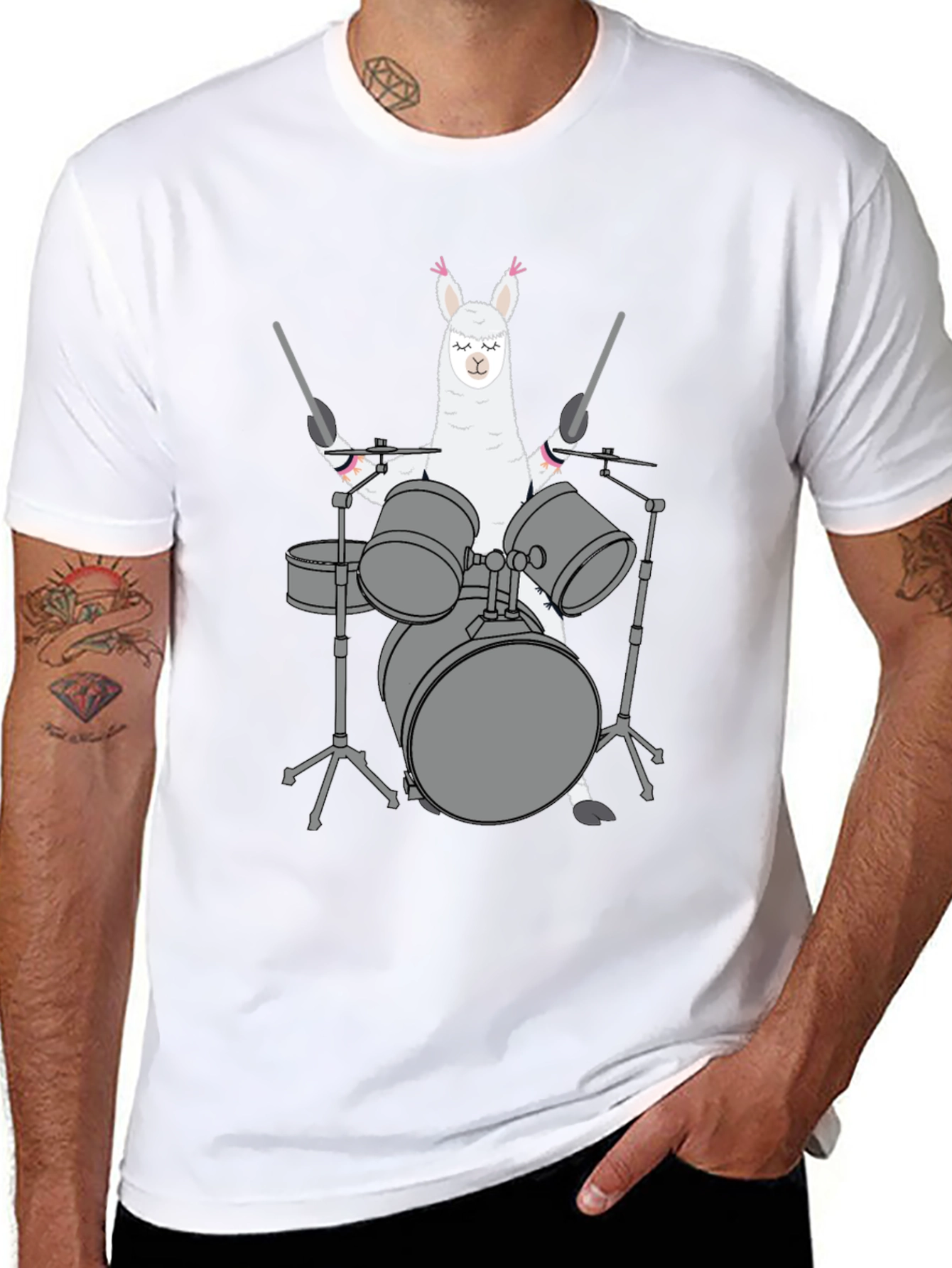Llama Drummer Black T-Shirt