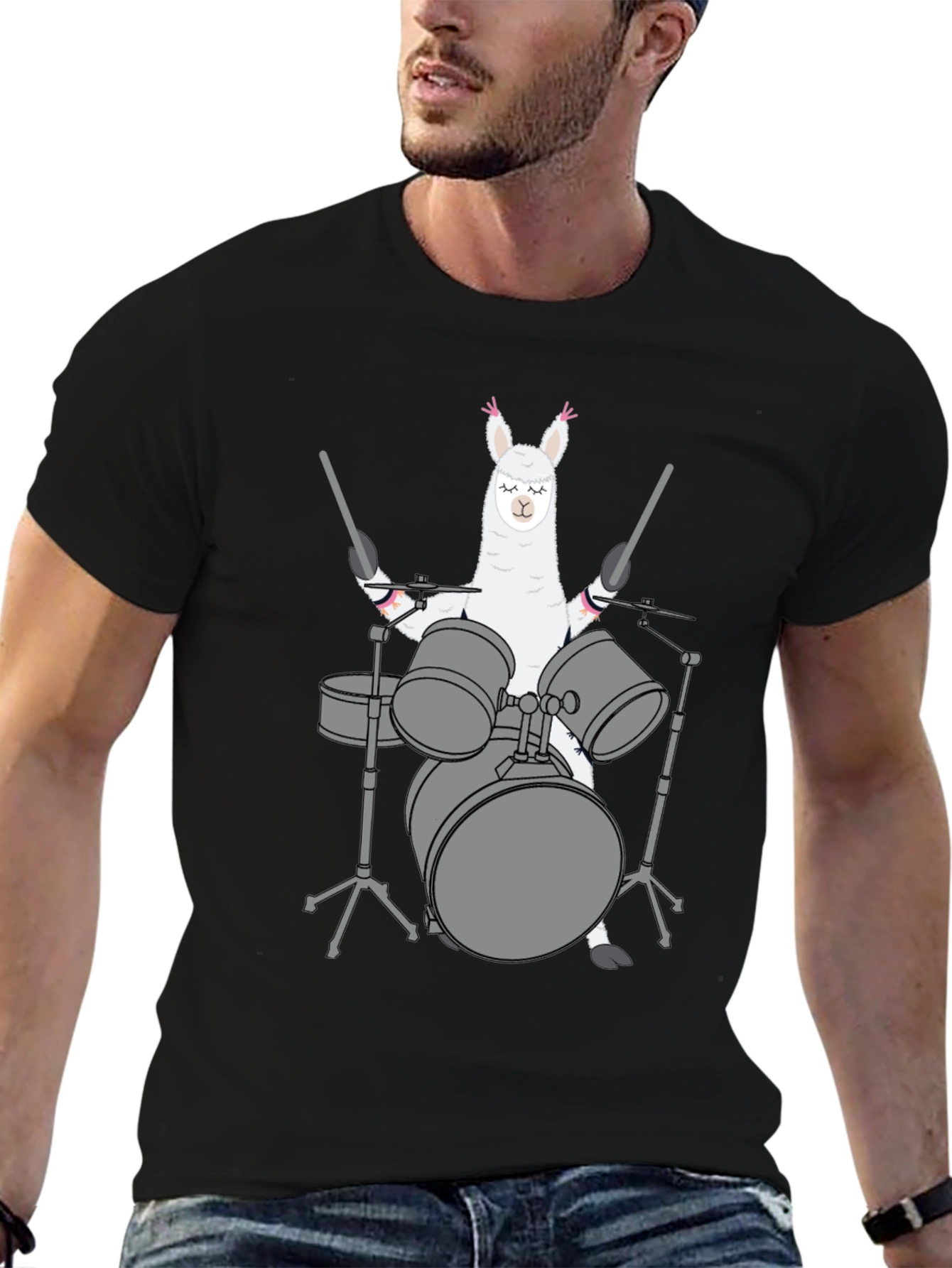 Llama Drummer Black T-Shirt