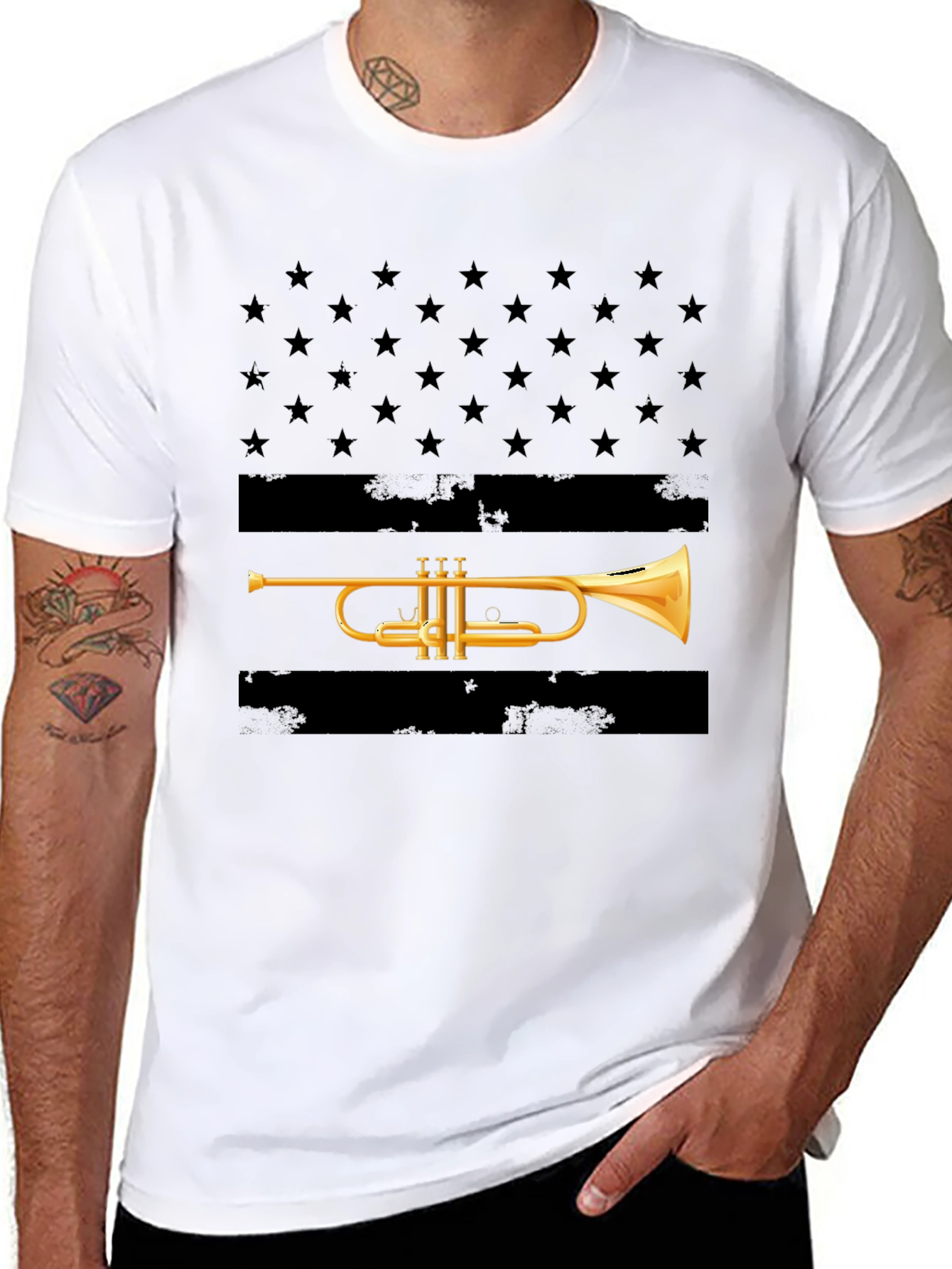 Trumpet Stars T-Shirt - Musical Patriotic Design