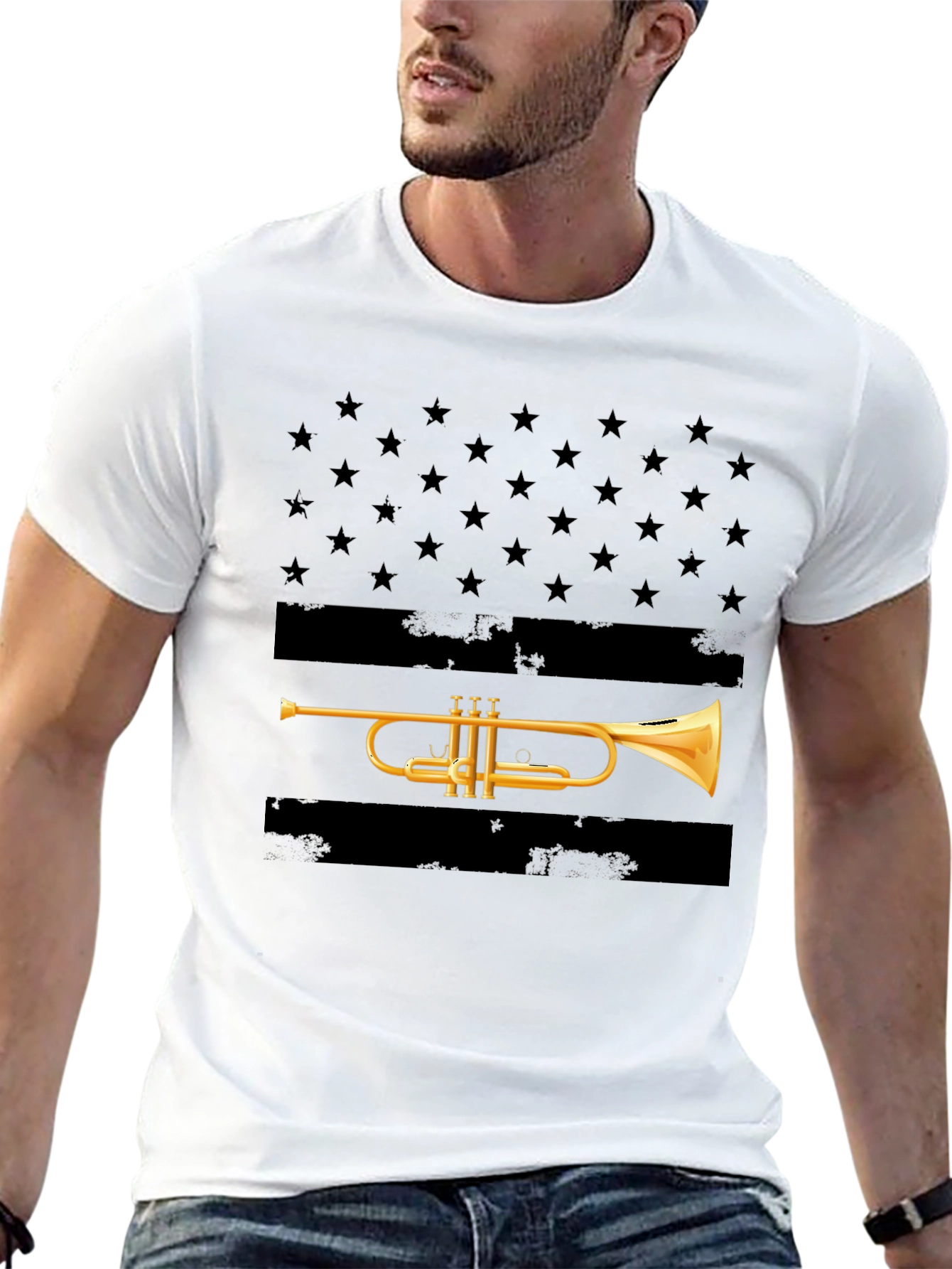 Trumpet Stars T-Shirt - Musical Patriotic Design