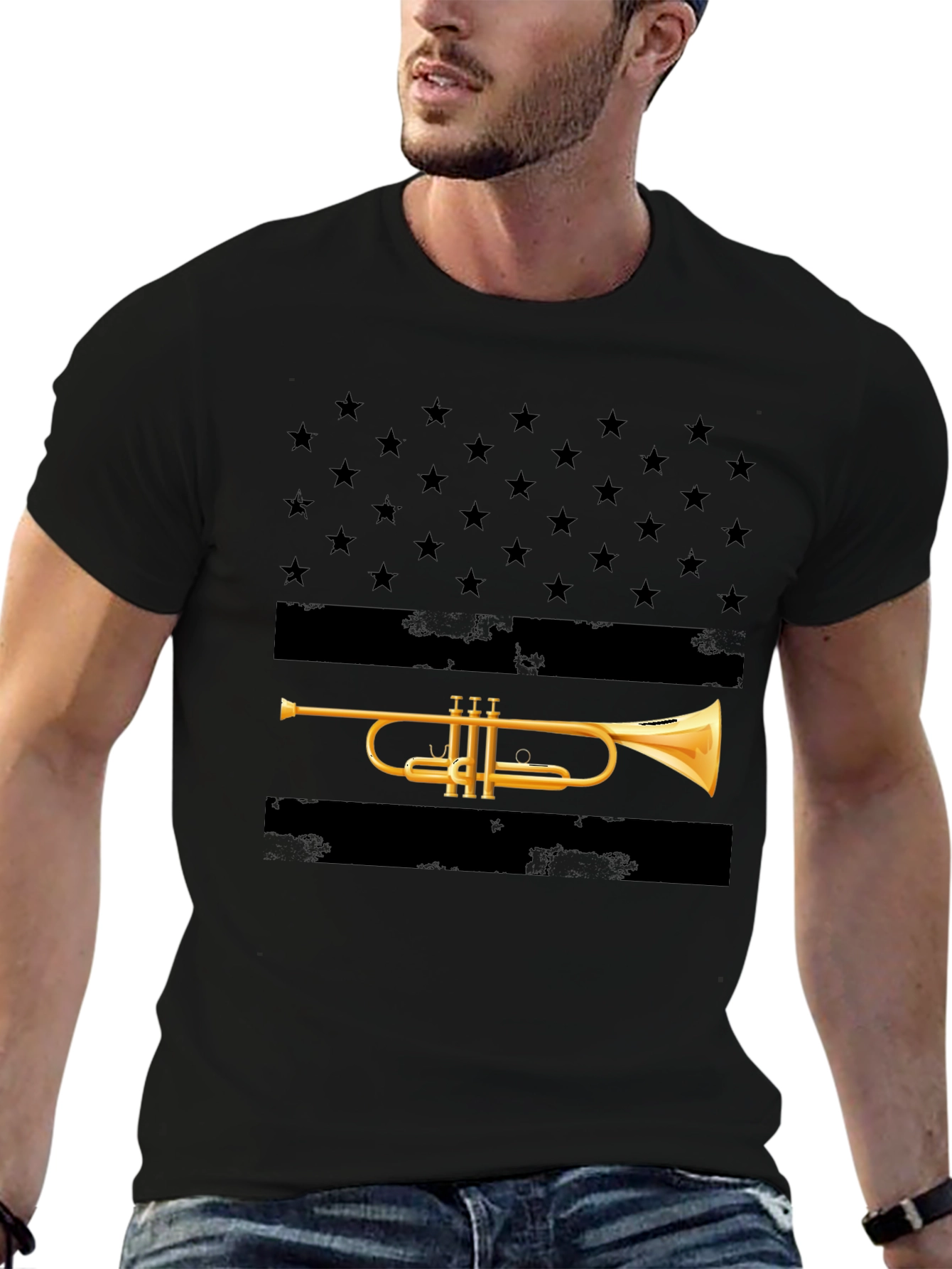 Trumpet Stars T-Shirt - Musical Patriotic Design