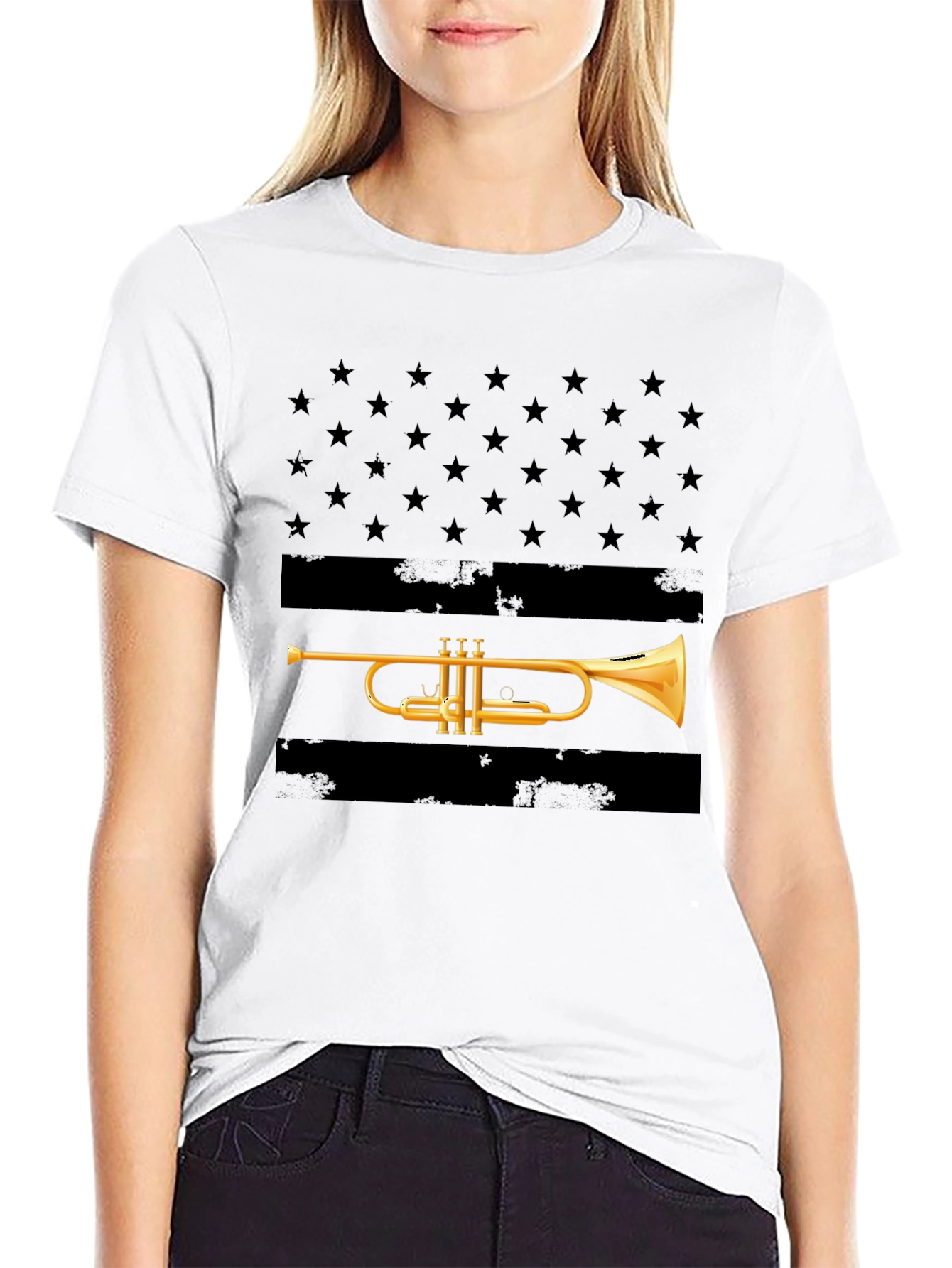 Trumpet Stars T-Shirt - Musical Patriotic Design