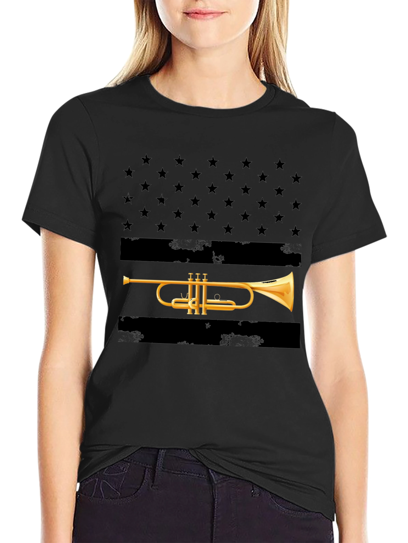 Trumpet Stars T-Shirt - Musical Patriotic Design