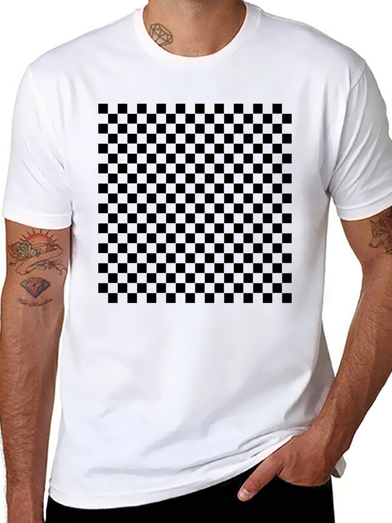 Checkerboard Graphic Tee - Stylish Black Print