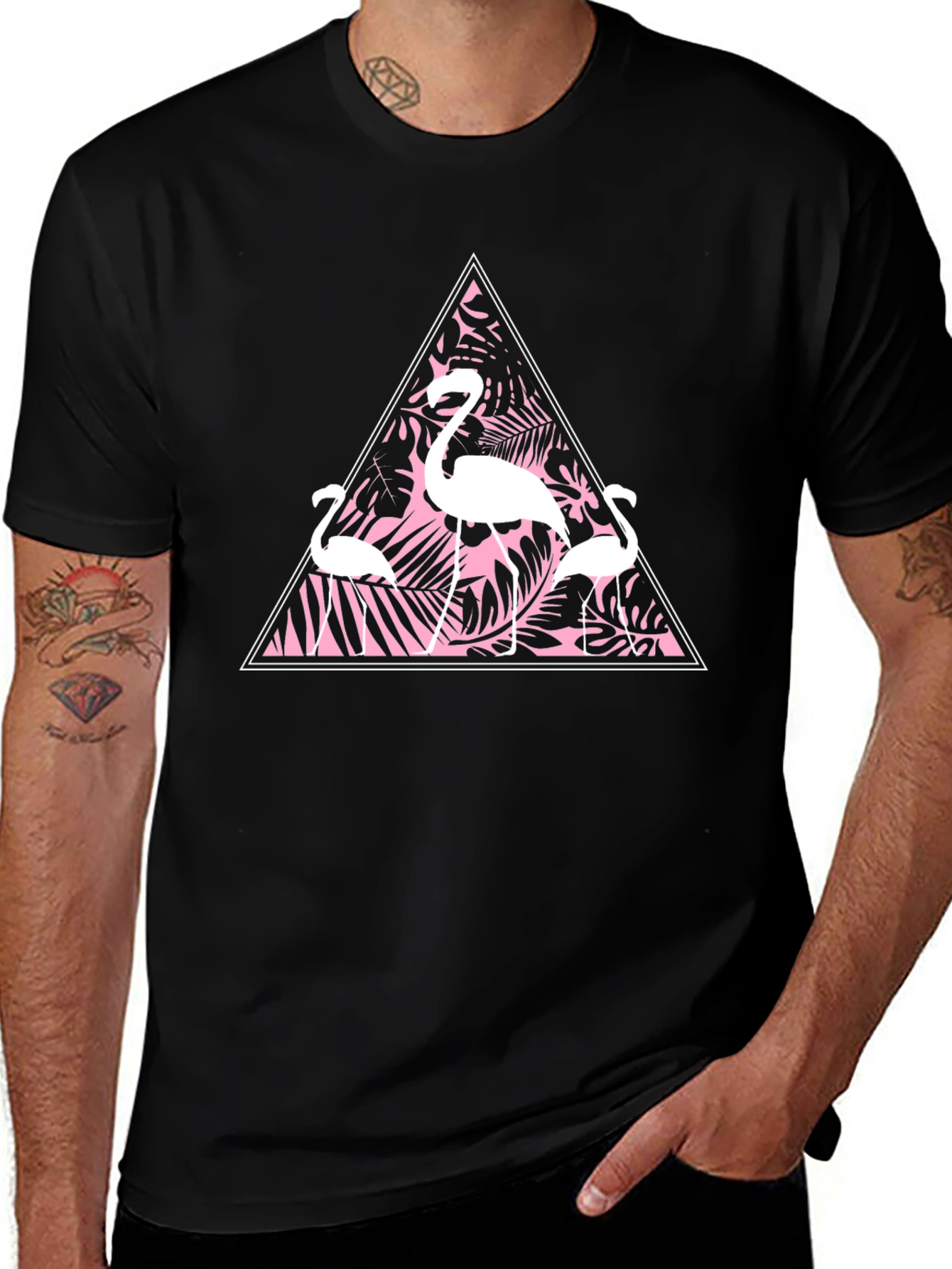 Flamingo Triangle Graphic Tee - Modern Casual Shirt