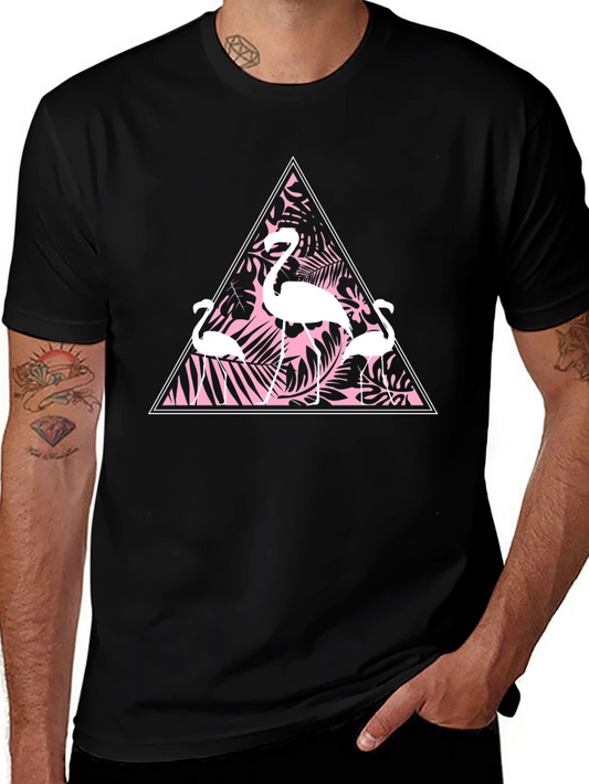 Flamingo Triangle Graphic Tee - Modern Casual Shirt