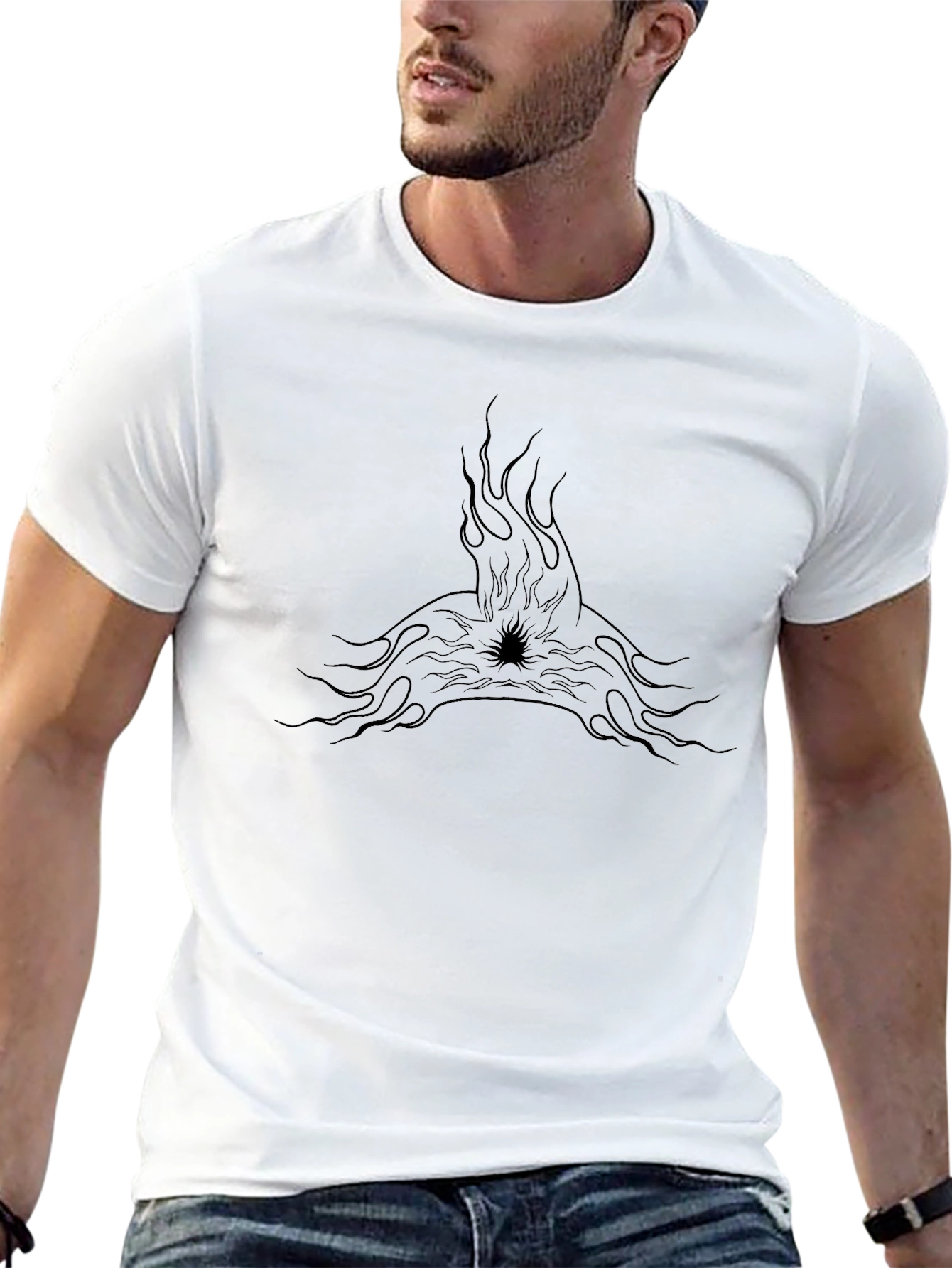 Mens Black Tee with Flame Graphic