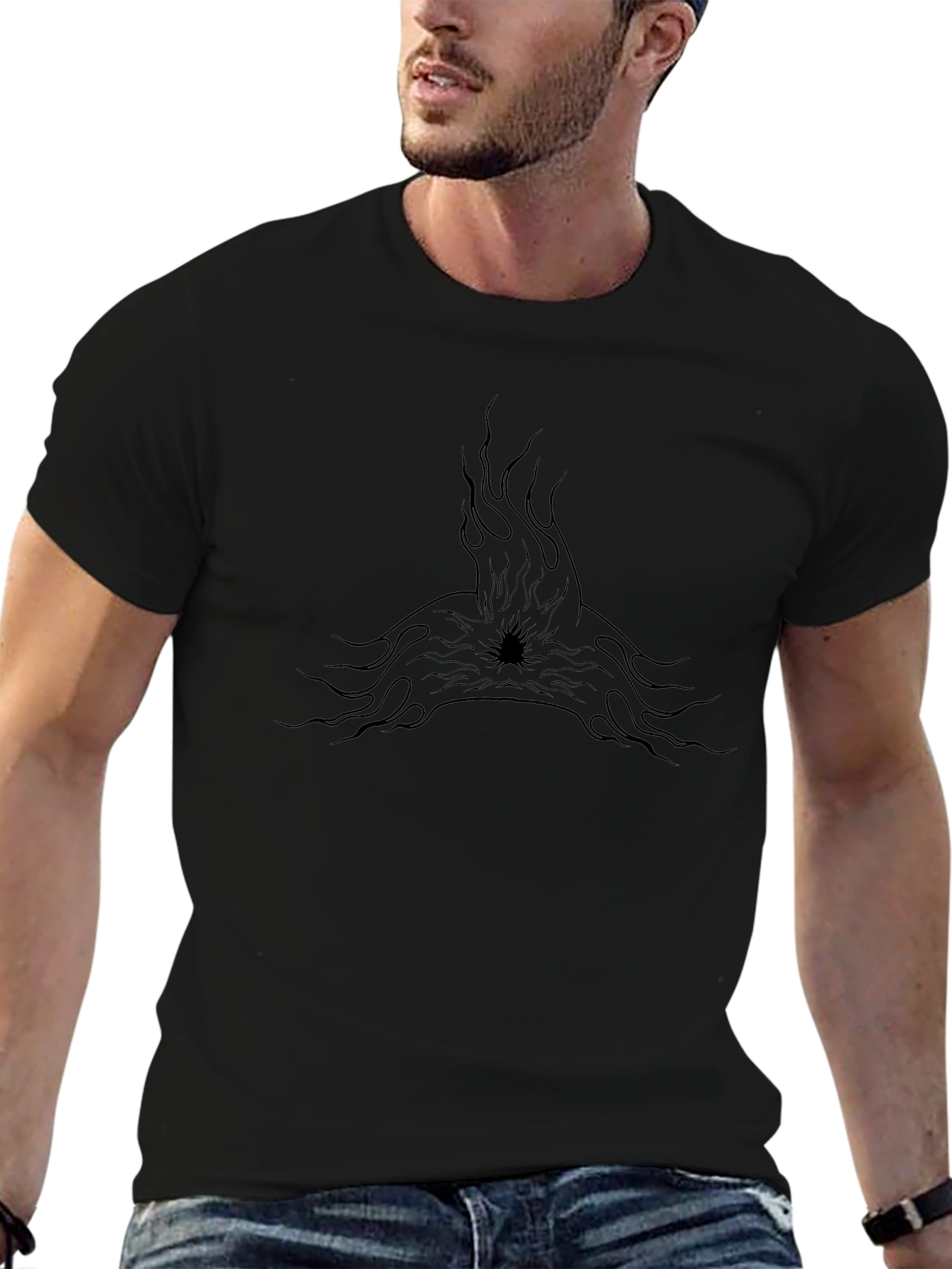 Mens Black Tee with Flame Graphic