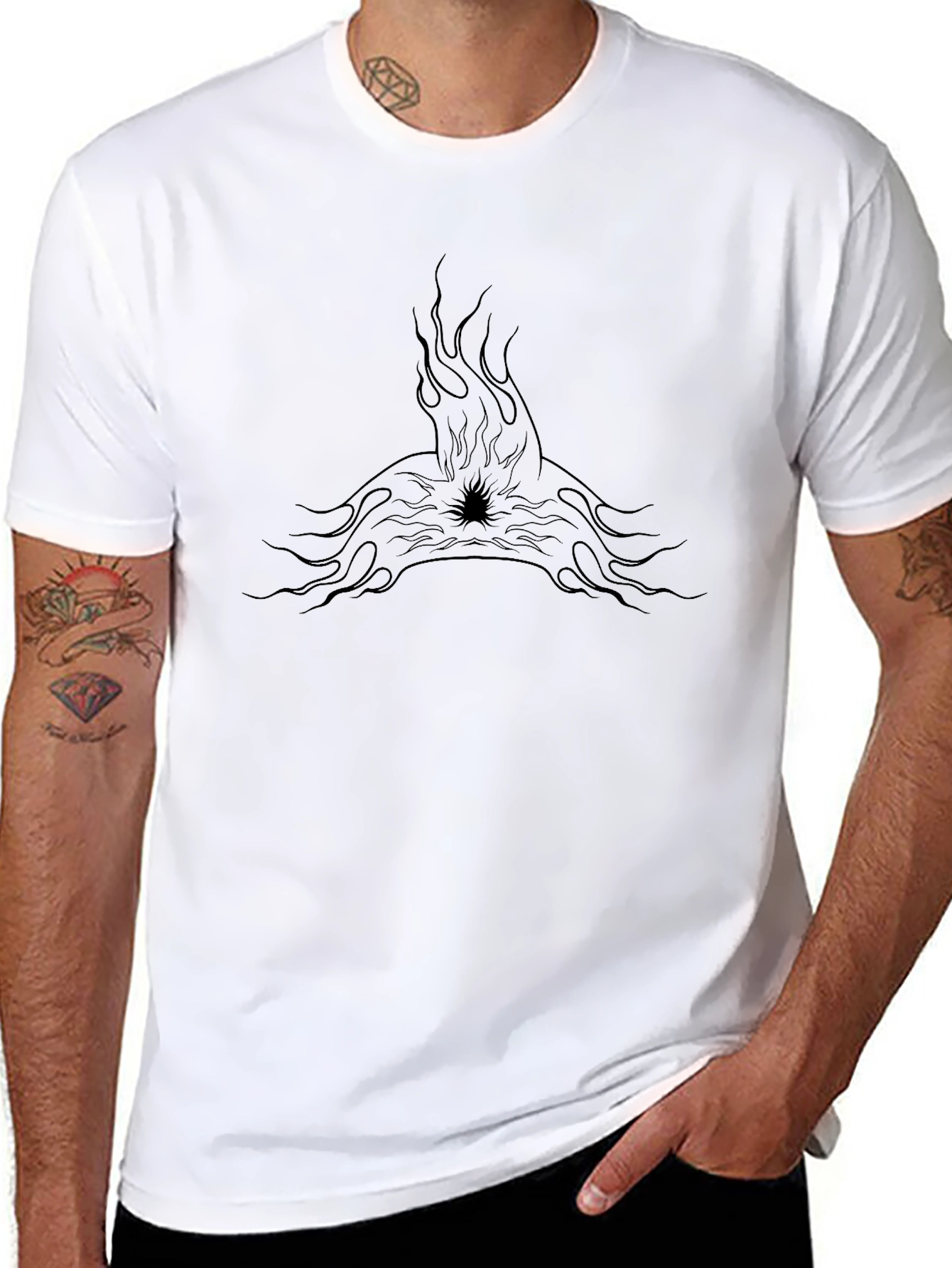 Mens Black Tee with Flame Graphic