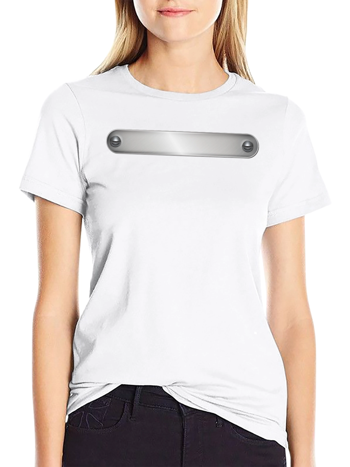 Modern Black T-Shirt with Silver Metal Bar Detail