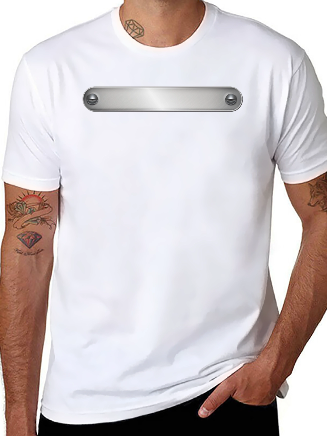 Modern Black T-Shirt with Silver Metal Bar Detail