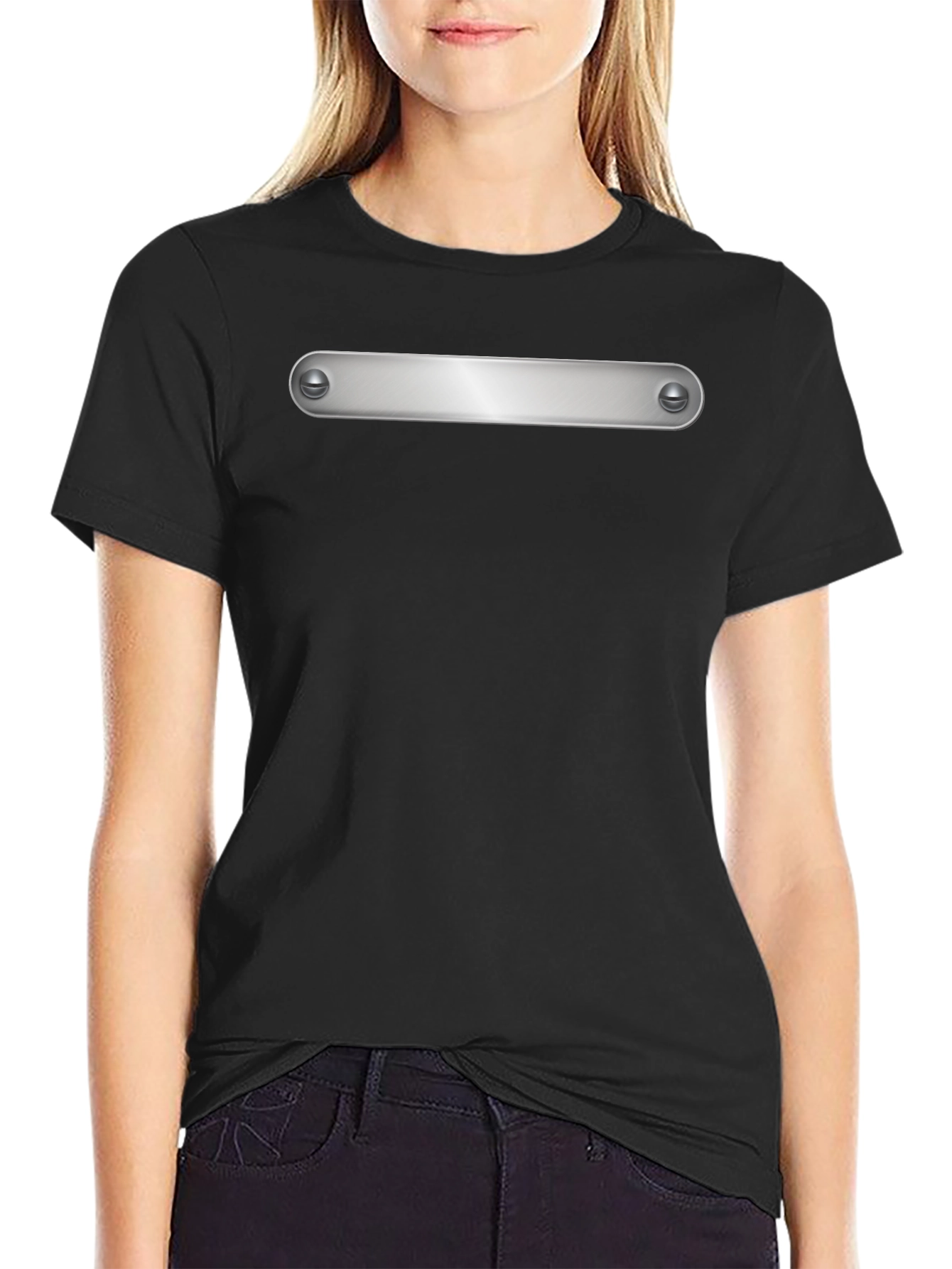 Modern Black T-Shirt with Silver Metal Bar Detail