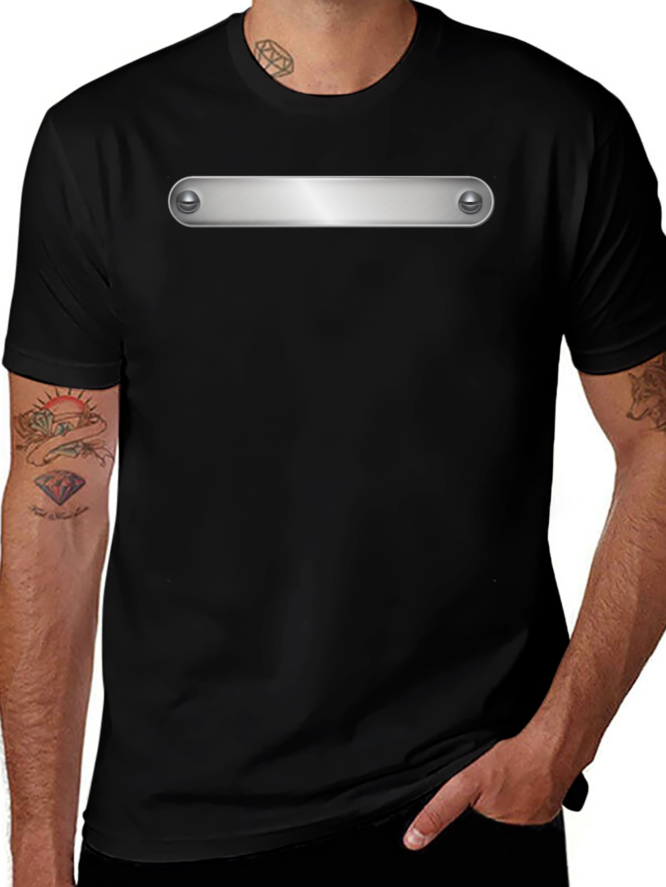 Modern Black T-Shirt with Silver Metal Bar Detail