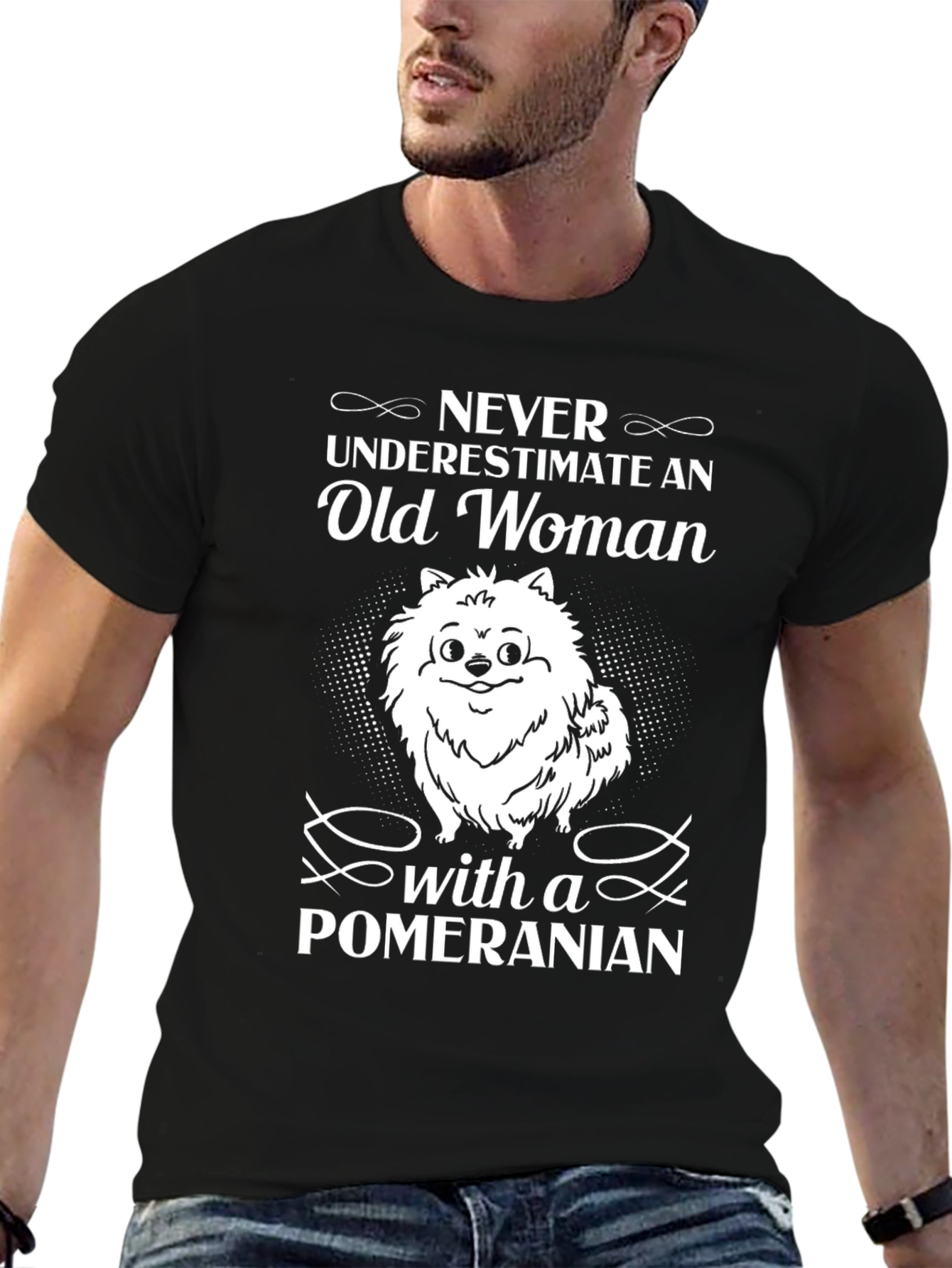 Pomeranian Old Woman Funny Graphic Tee