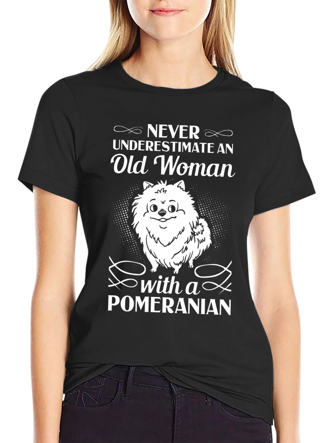 Pomeranian Old Woman Funny Graphic Tee