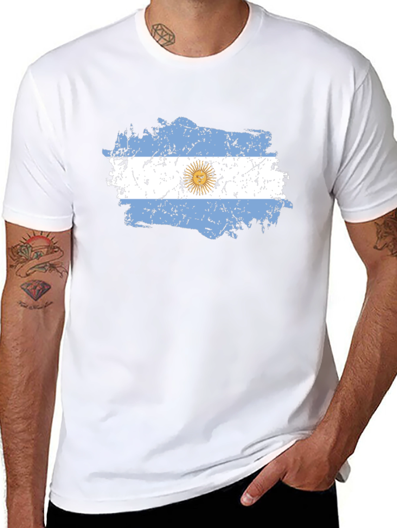 Argentina Flag Distressed Black T-Shirt