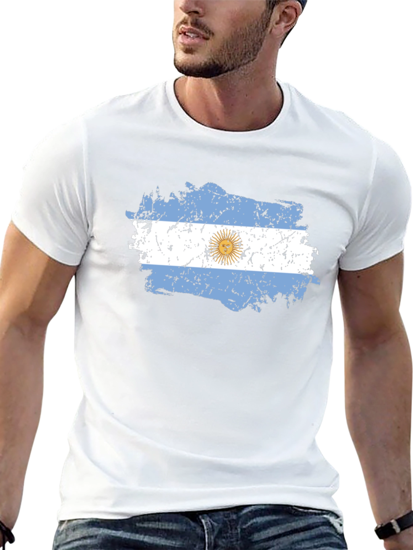 Argentina Flag Distressed Black T-Shirt