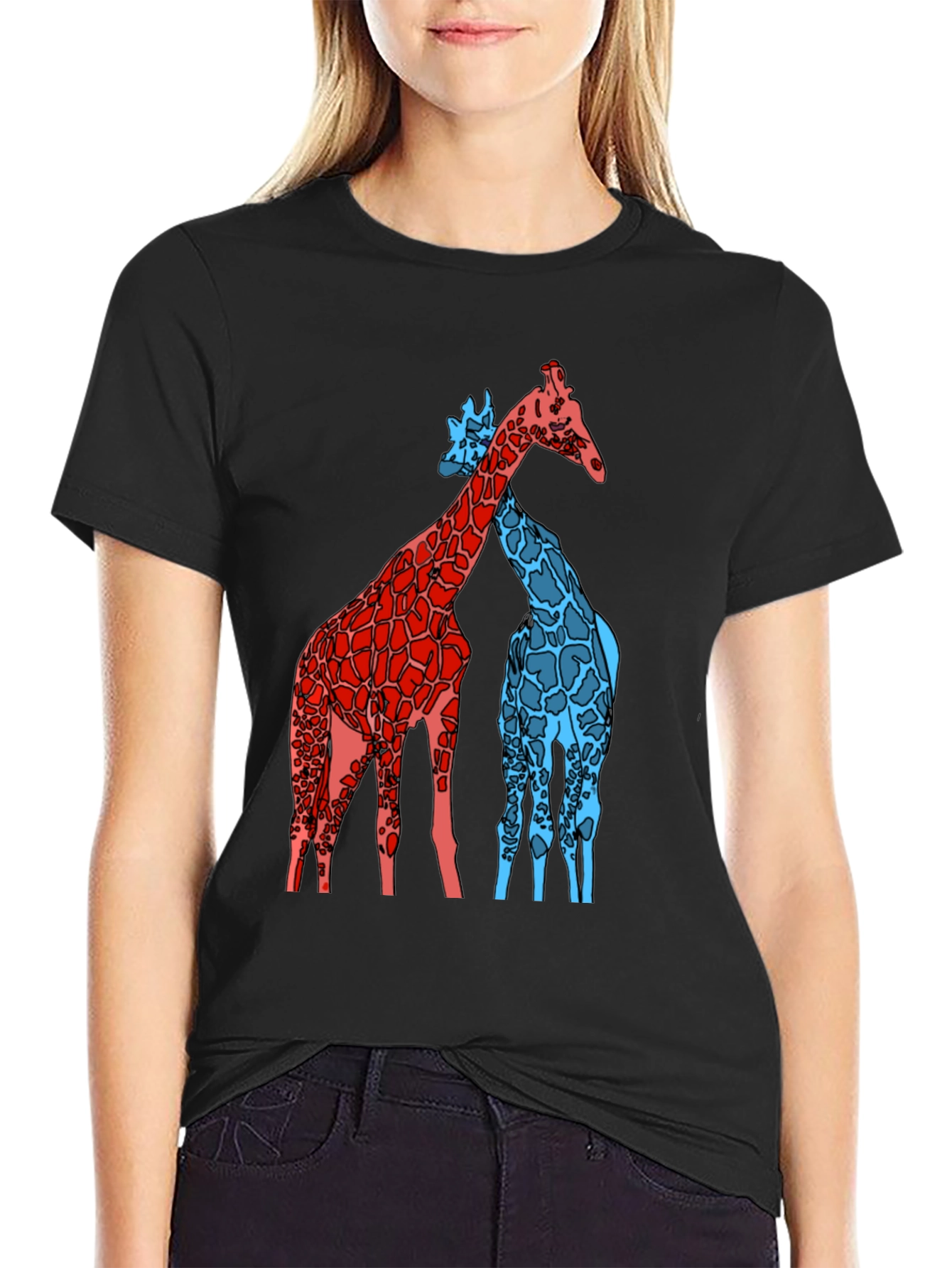 Giraffe Art Graphic Black T-Shirt